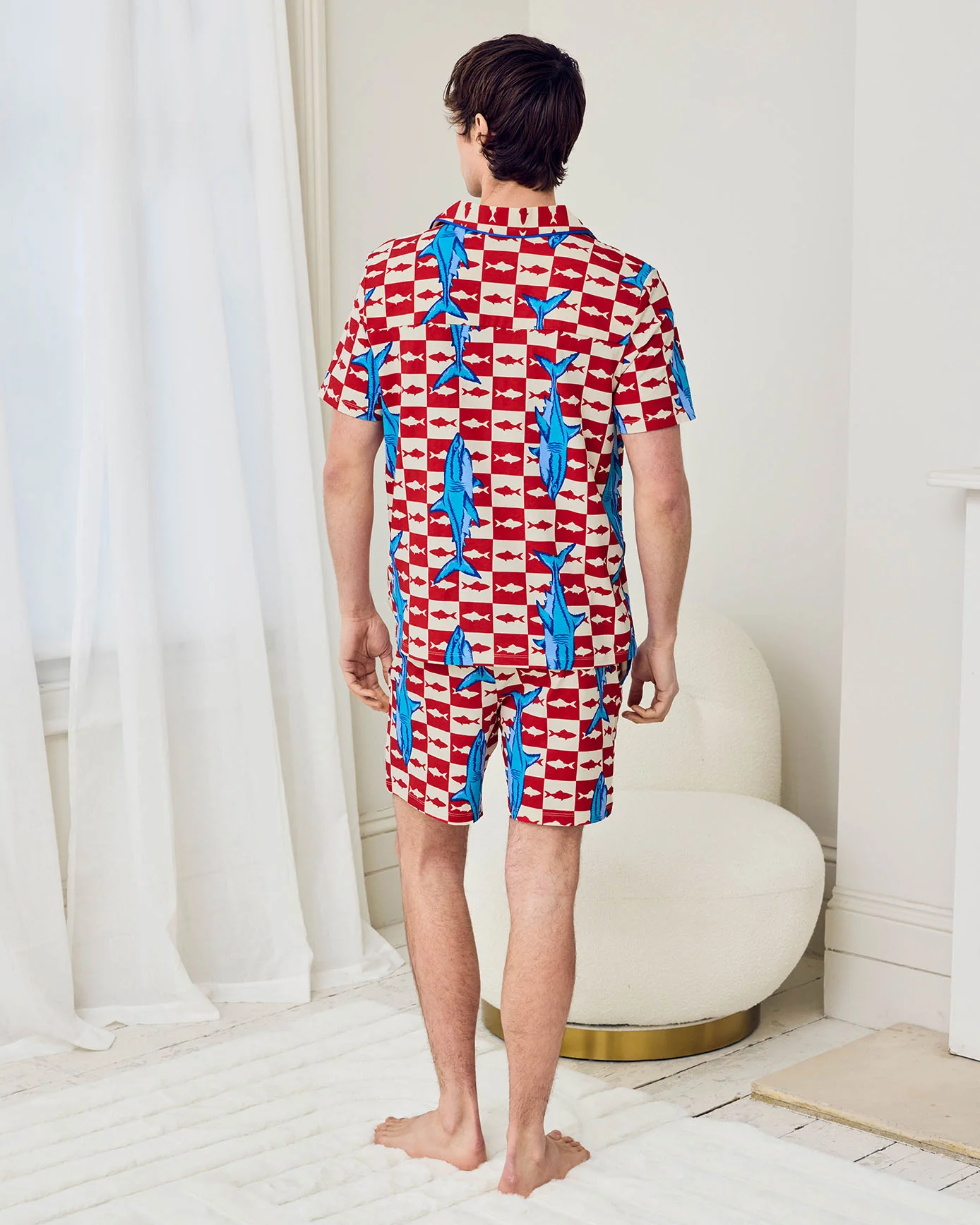 Organic Cotton Checkerboard Shark Print Button Up Short Pyjama Set - Image 4