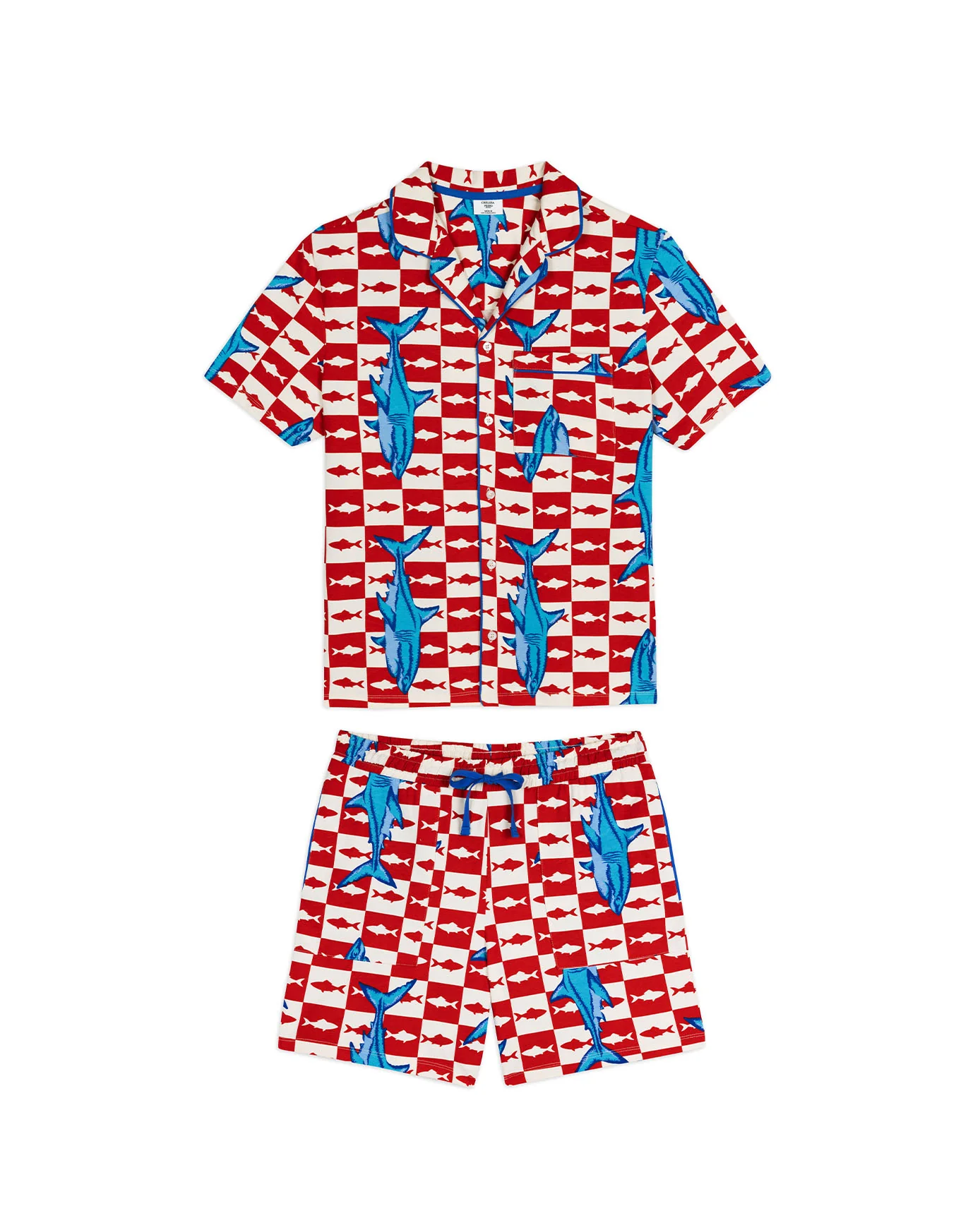 Organic Cotton Checkerboard Shark Print Button Up Short Pyjama Set - Image 6