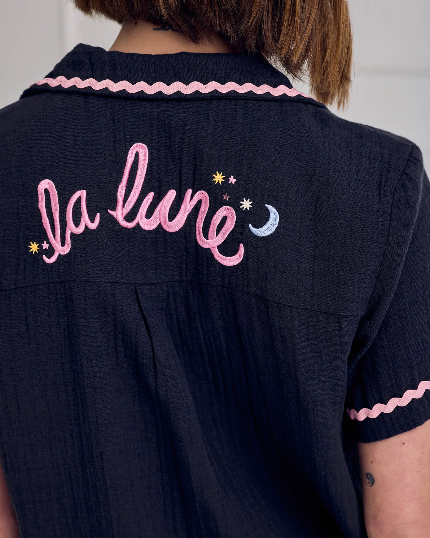 Organic Cotton Cheesecloth Embroidered La Lune Short Pyjama Set - Image 3