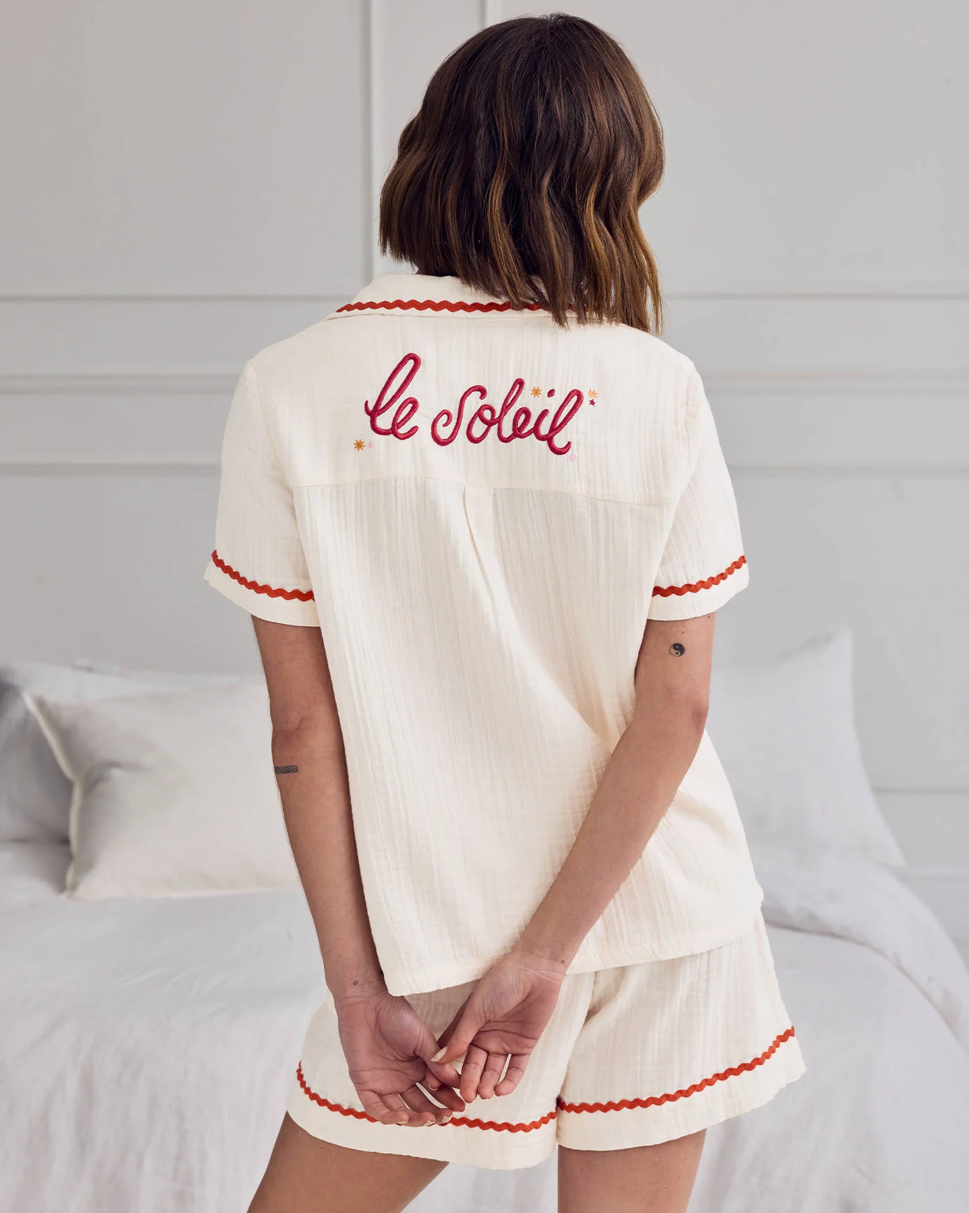 Organic Cotton Cheesecloth Embroidered Le Soleil Short Pyjama Set