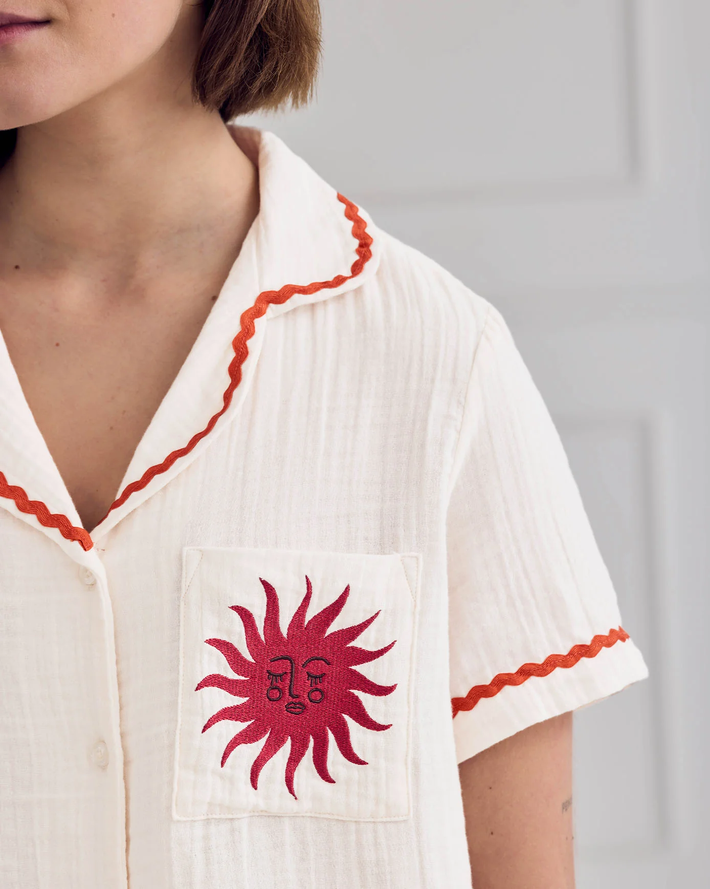 Organic Cotton Cheesecloth Embroidered Le Soleil Short Pyjama Set - Image 3