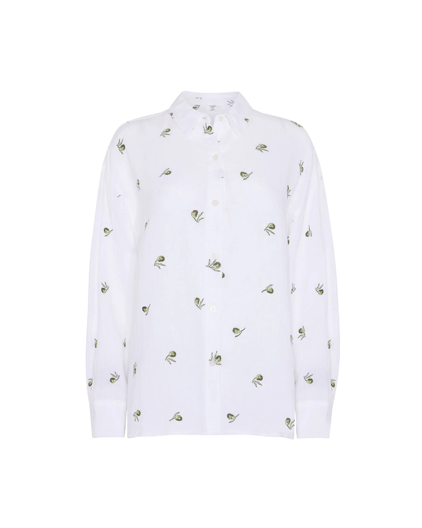 Organic Cotton Cheesecloth Embroidered Olive Print Long Sleeve Shirt - Image 6