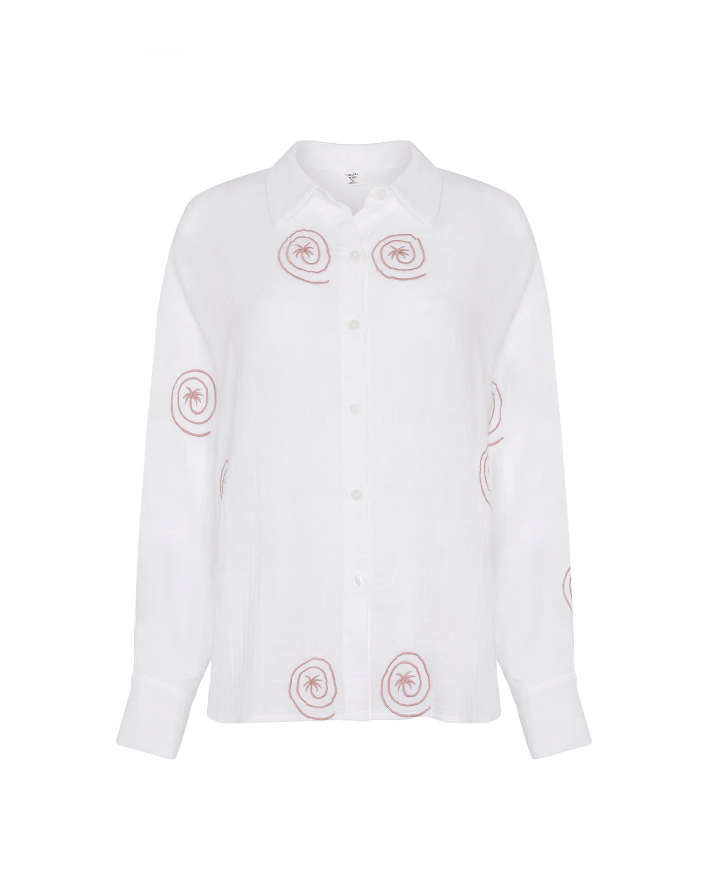 Organic Cotton Cheesecloth Embroidered Palm Loop Long Sleeve Shirt - Cream - Image 5