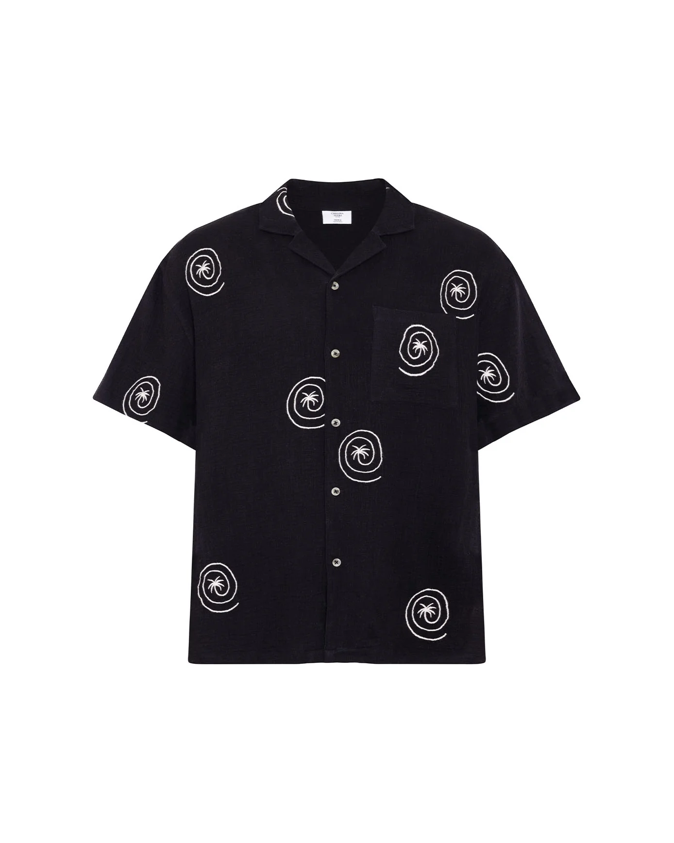 Organic Cotton Cheesecloth Embroidered Palm Loop Short Sleeve Shirt - Black - Image 5