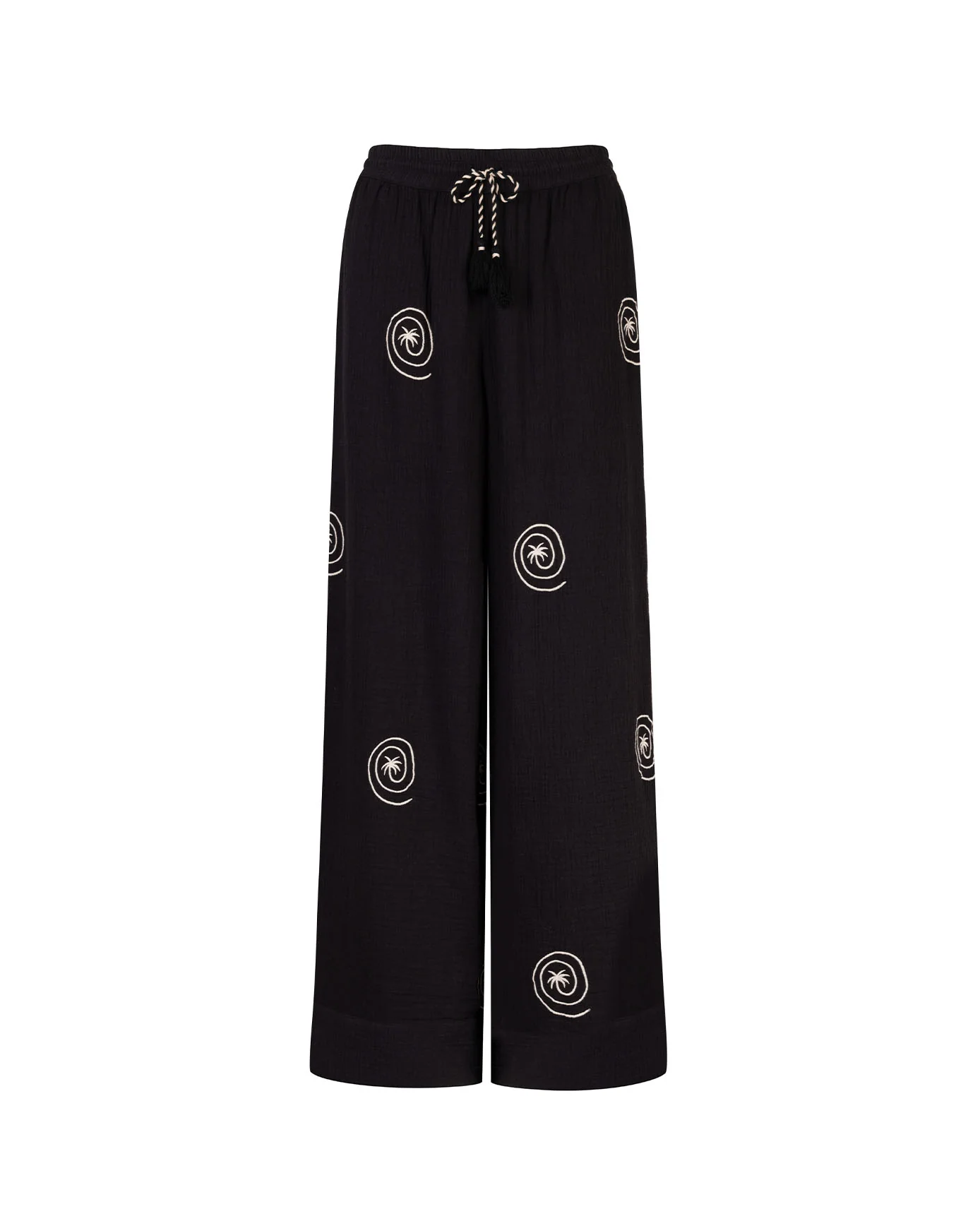 Organic Cotton Cheesecloth Embroidered Palm Loop Trousers - Black - Image 5