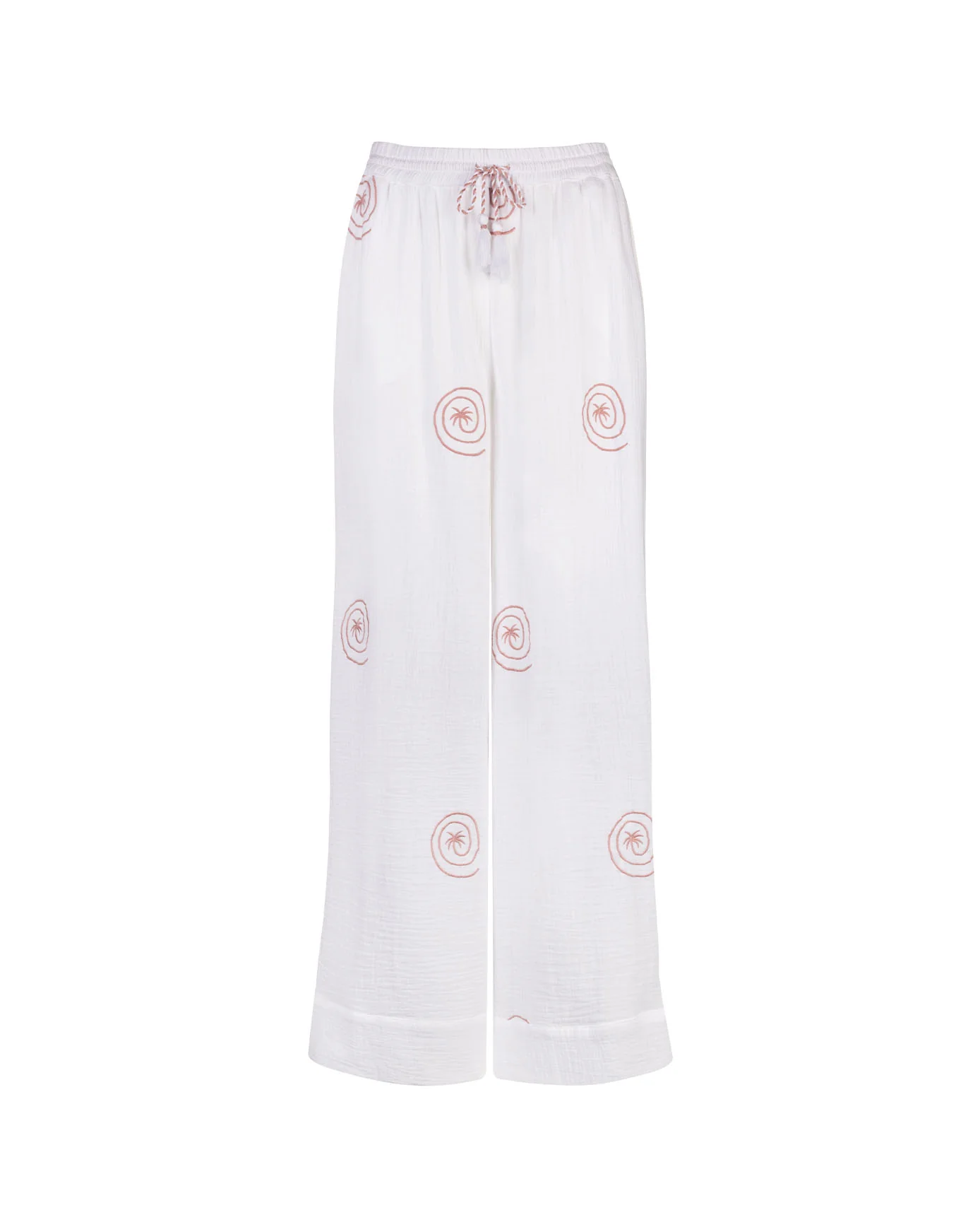 Organic Cotton Cheesecloth Embroidered Palm Loop Trousers - Cream - Image 5