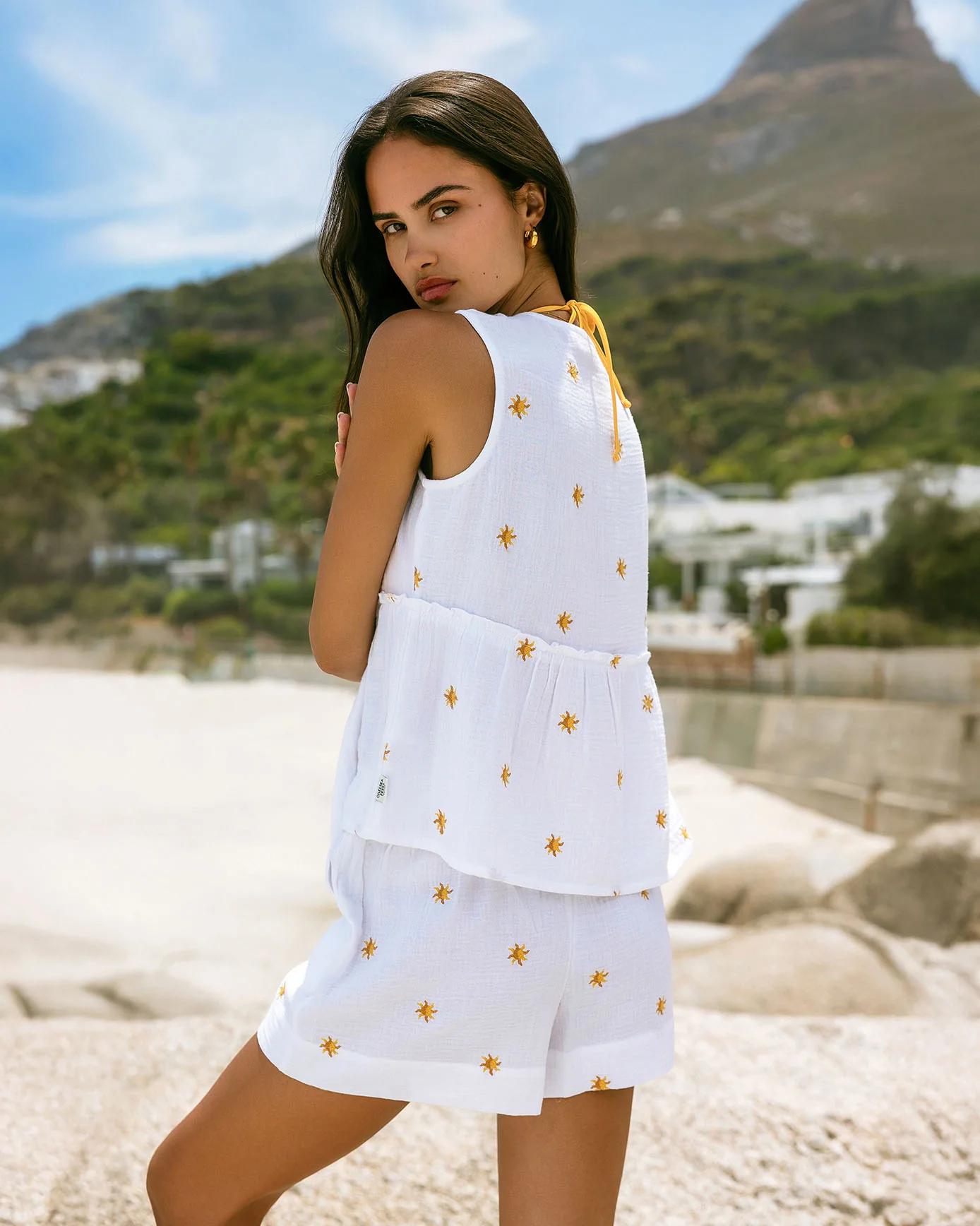 Organic Cotton Cheesecloth Embroidered Sunburst Cami Top - Image 3