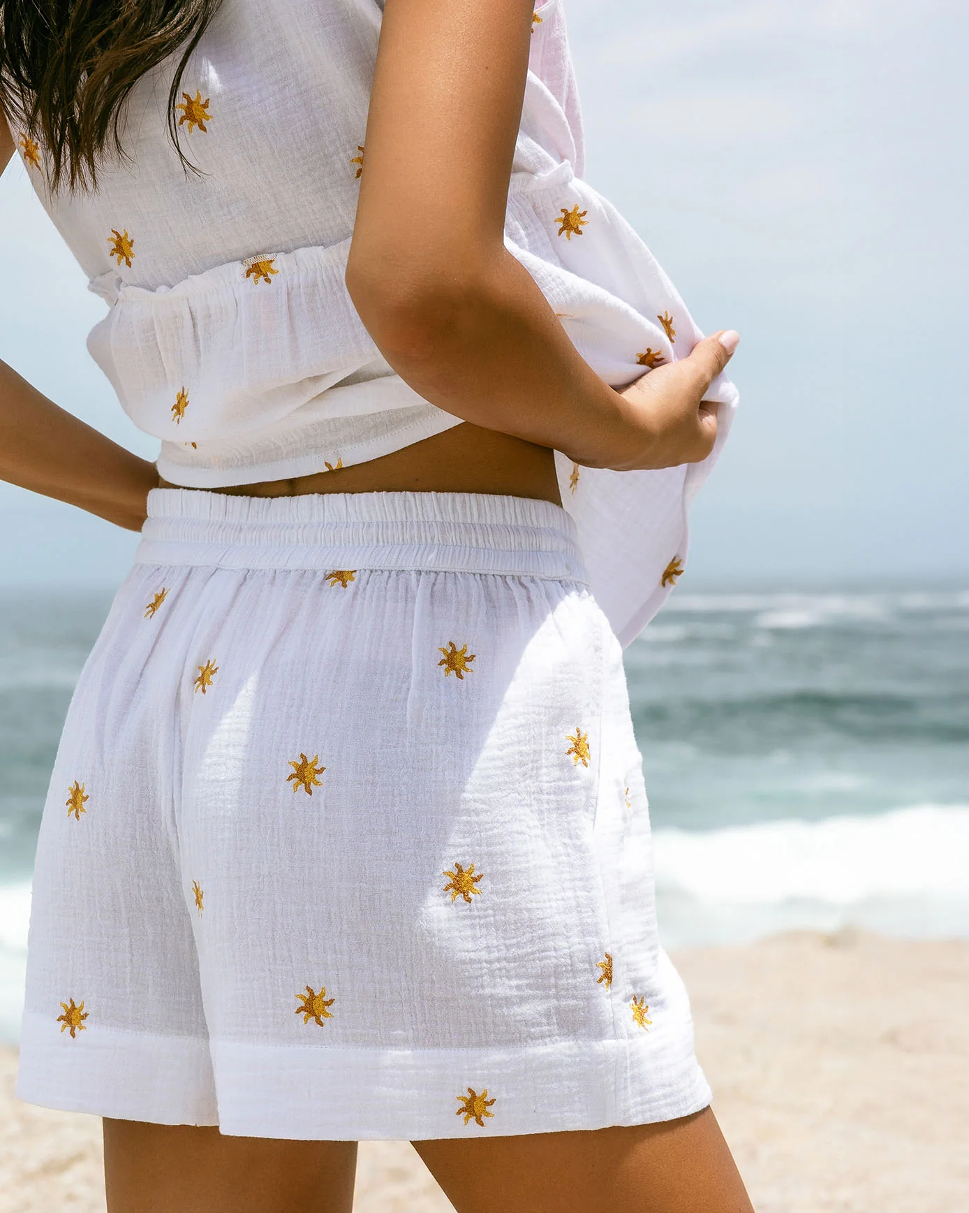 Organic Cotton Cheesecloth Embroidered Sunburst Shorts - Image 3