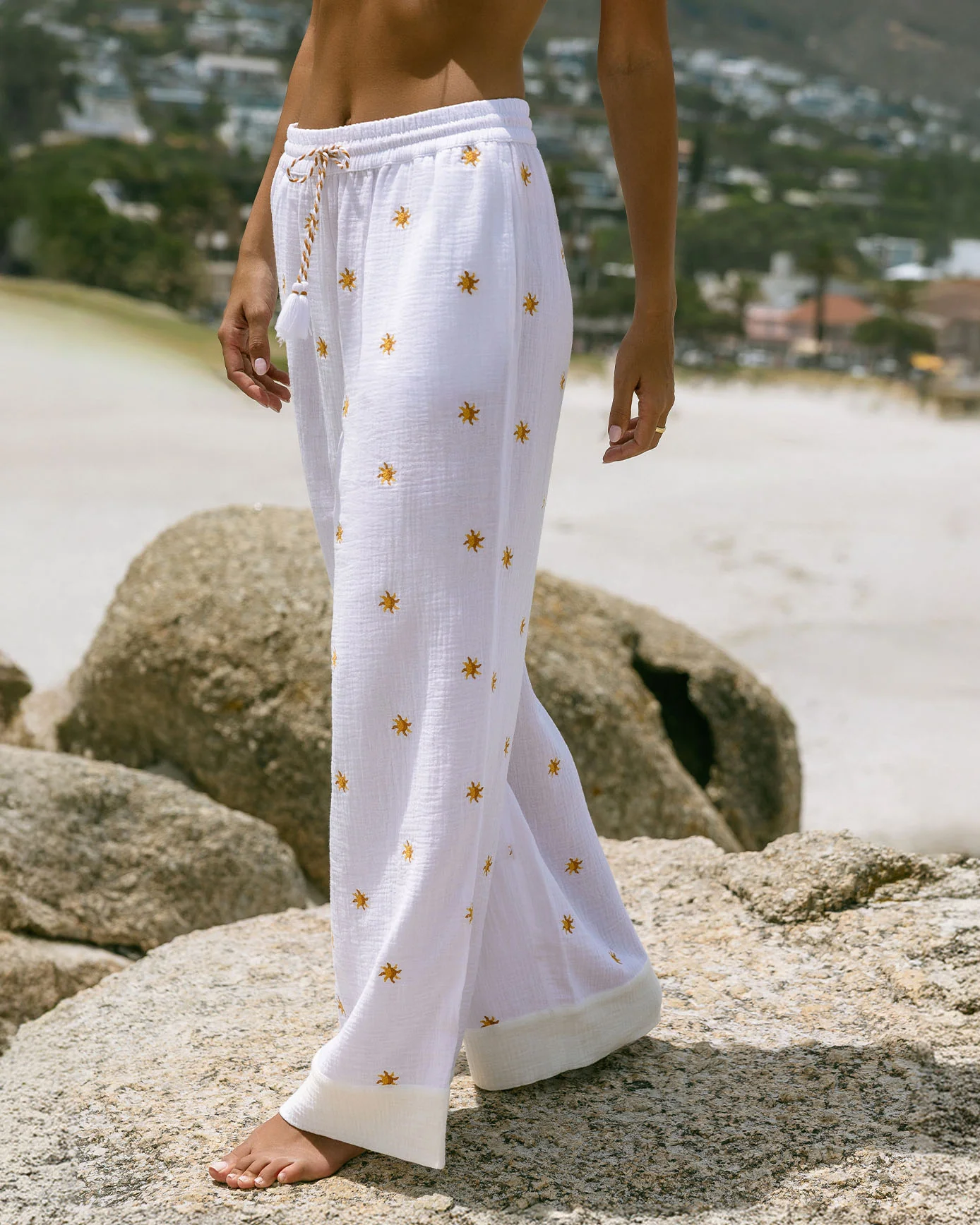 Organic Cotton Cheesecloth Embroidered Sunburst Trousers - Image 4
