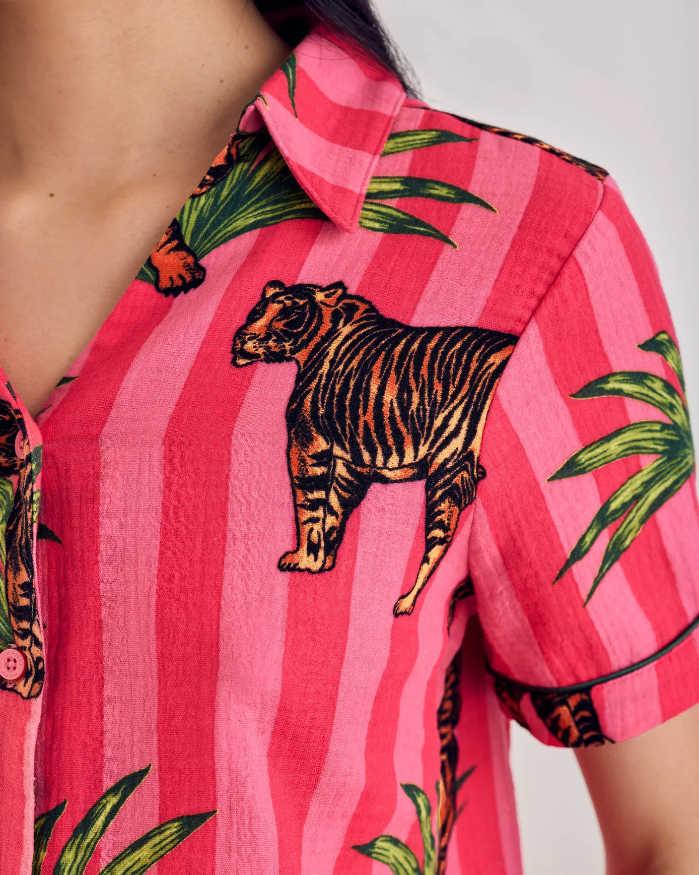 Organic Cotton Cheesecloth Leaf Tiger Stripe Print Short Pyjama Set - Image 6