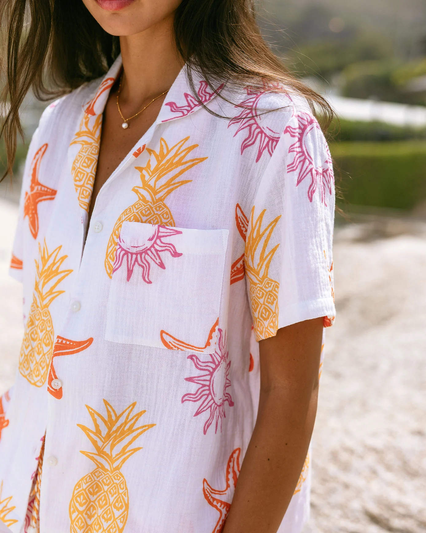 Organic Cotton Cheesecloth Seaside Print Short Sleeve Shirt - Image 3