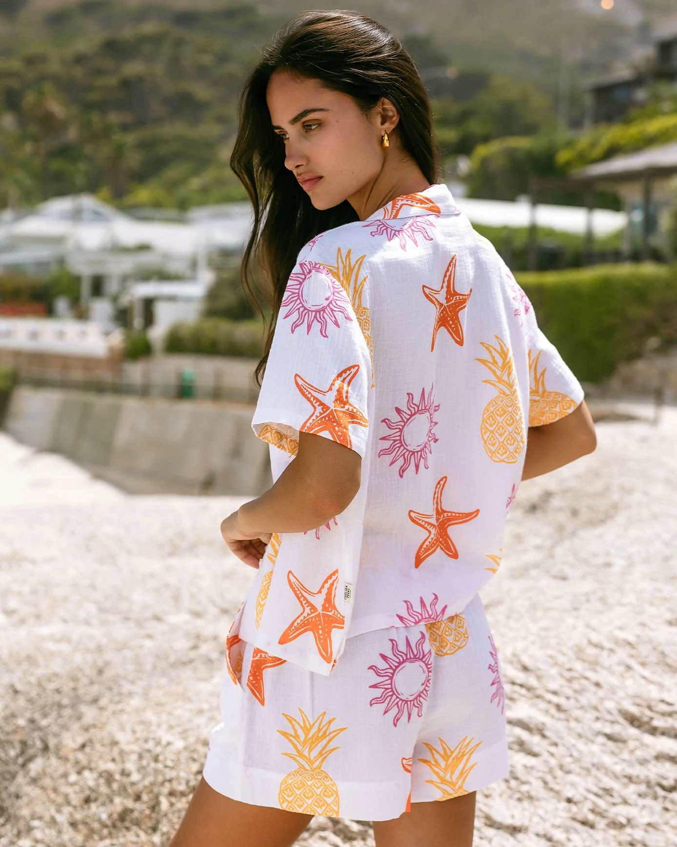 Organic Cotton Cheesecloth Seaside Print Short Sleeve Shirt - Image 4