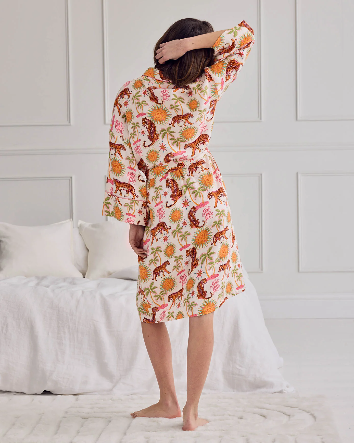 Organic Cotton Cheesecloth Siesta Tiger Print Dressing Gown - Image 5