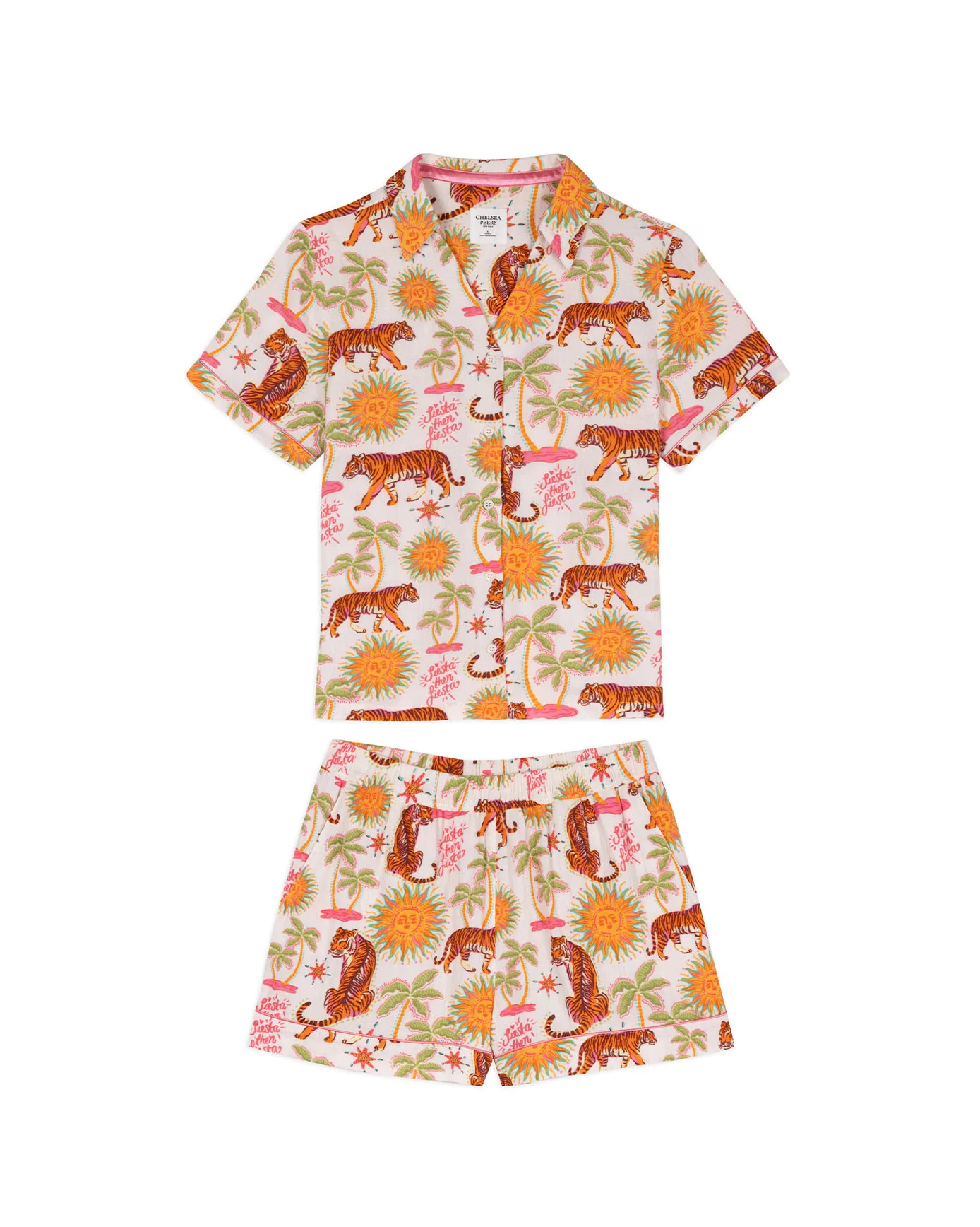 Organic Cotton Cheesecloth Siesta Tiger Print Short Button Up Pyjama Set - Image 8