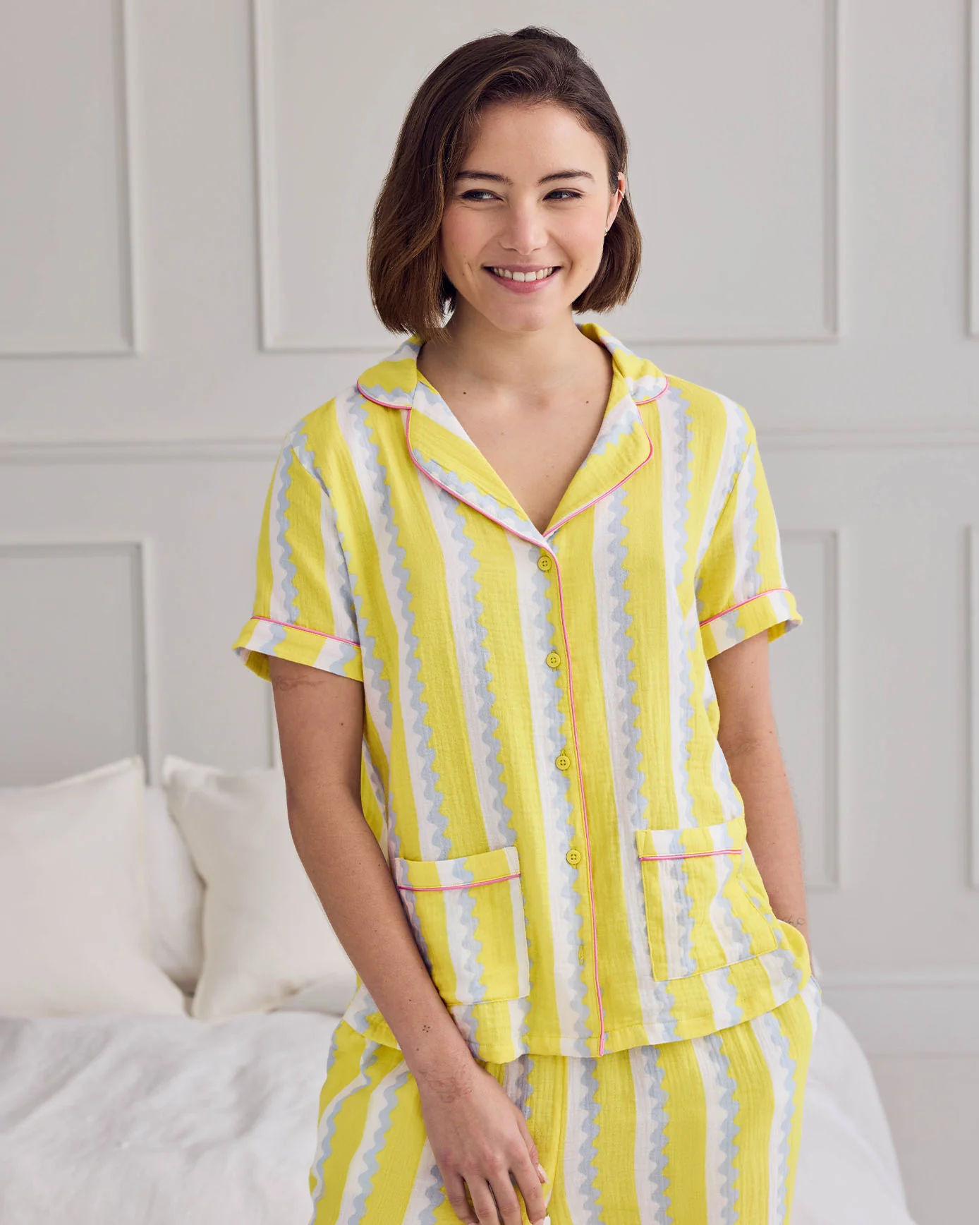Organic Cotton Cheesecloth Wiggle Stripe Long Pyjama Set - Image 2