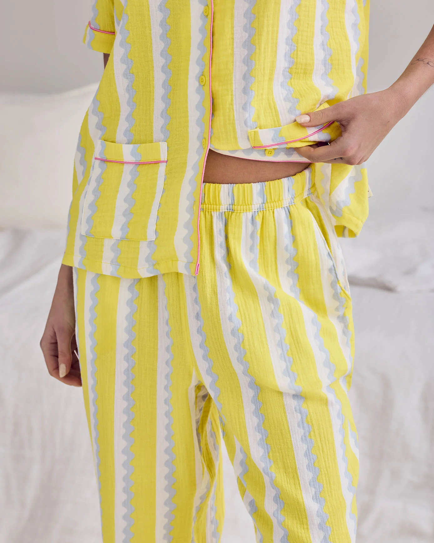Organic Cotton Cheesecloth Wiggle Stripe Long Pyjama Set - Image 3
