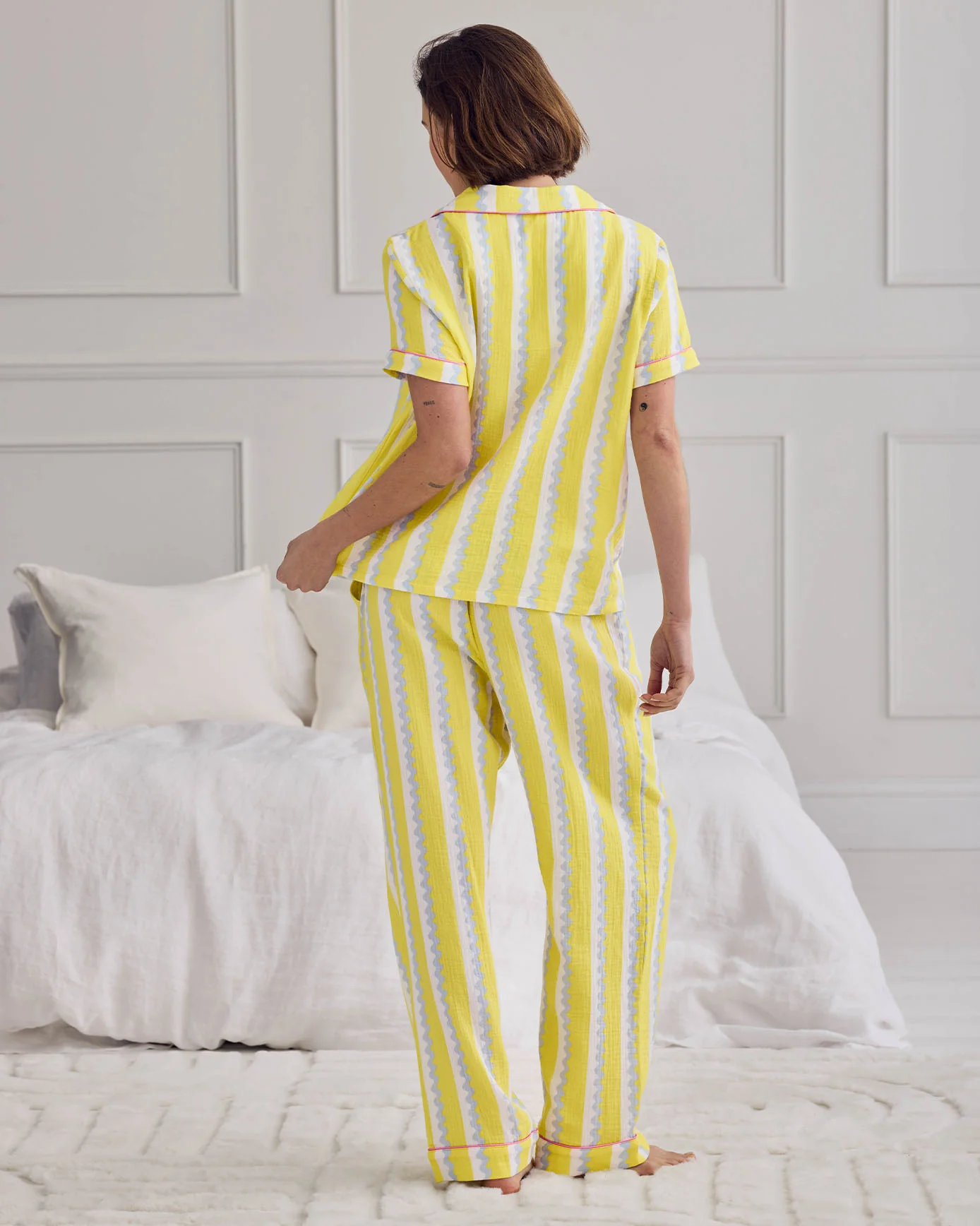Organic Cotton Cheesecloth Wiggle Stripe Long Pyjama Set - Image 4