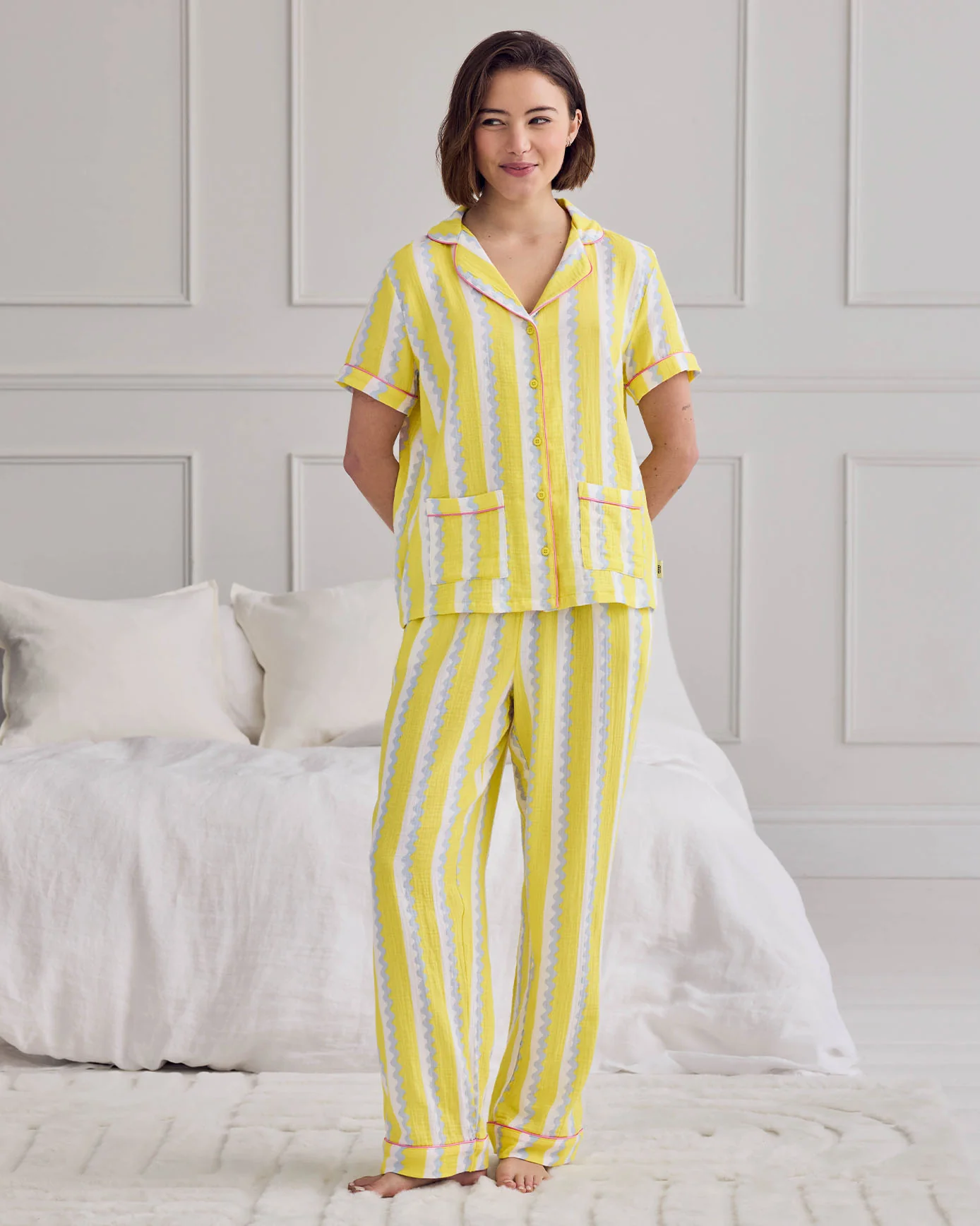 Organic Cotton Cheesecloth Wiggle Stripe Long Pyjama Set - Image 5
