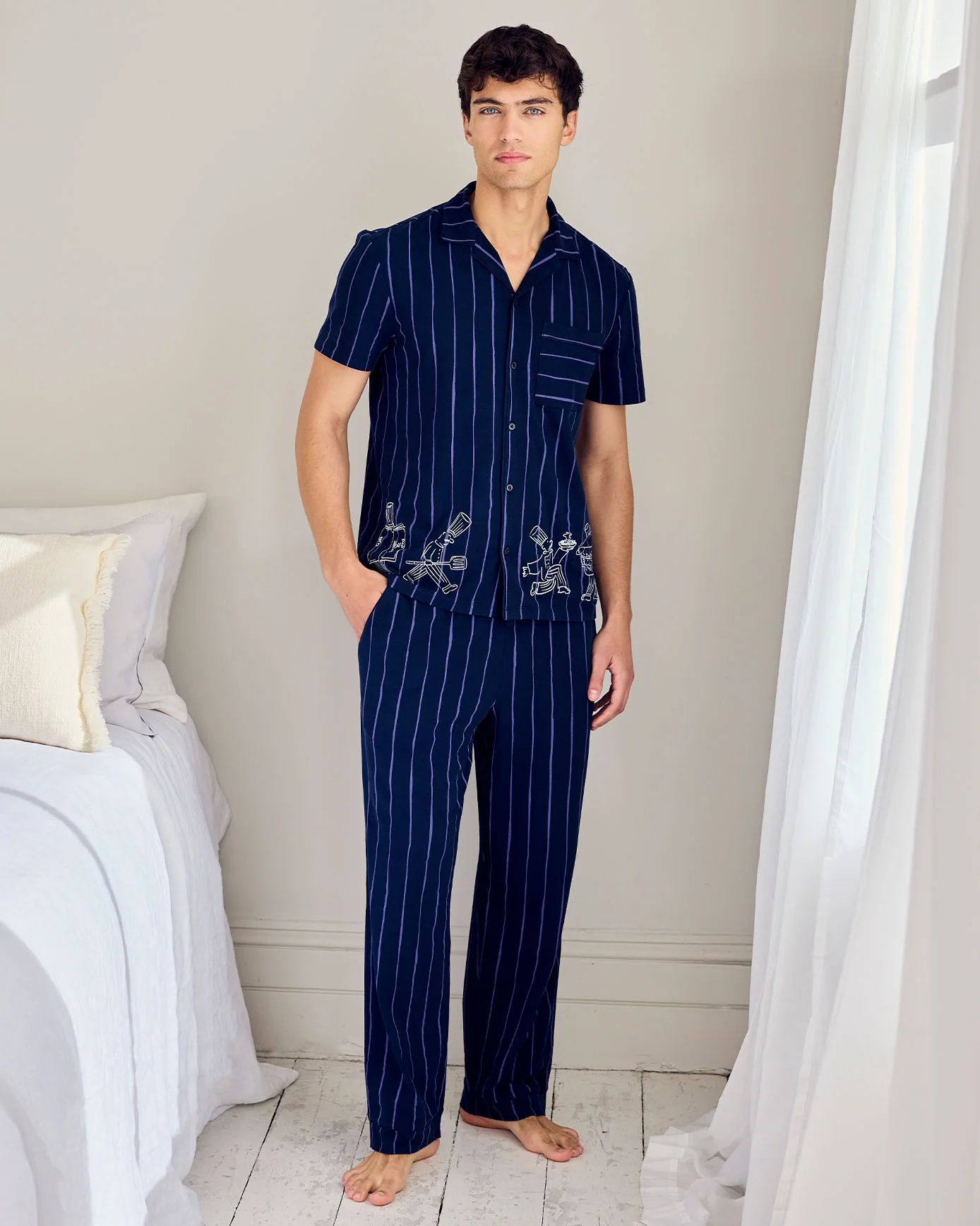 Organic Cotton Chef Stripe Button Up Long Pyjama Set