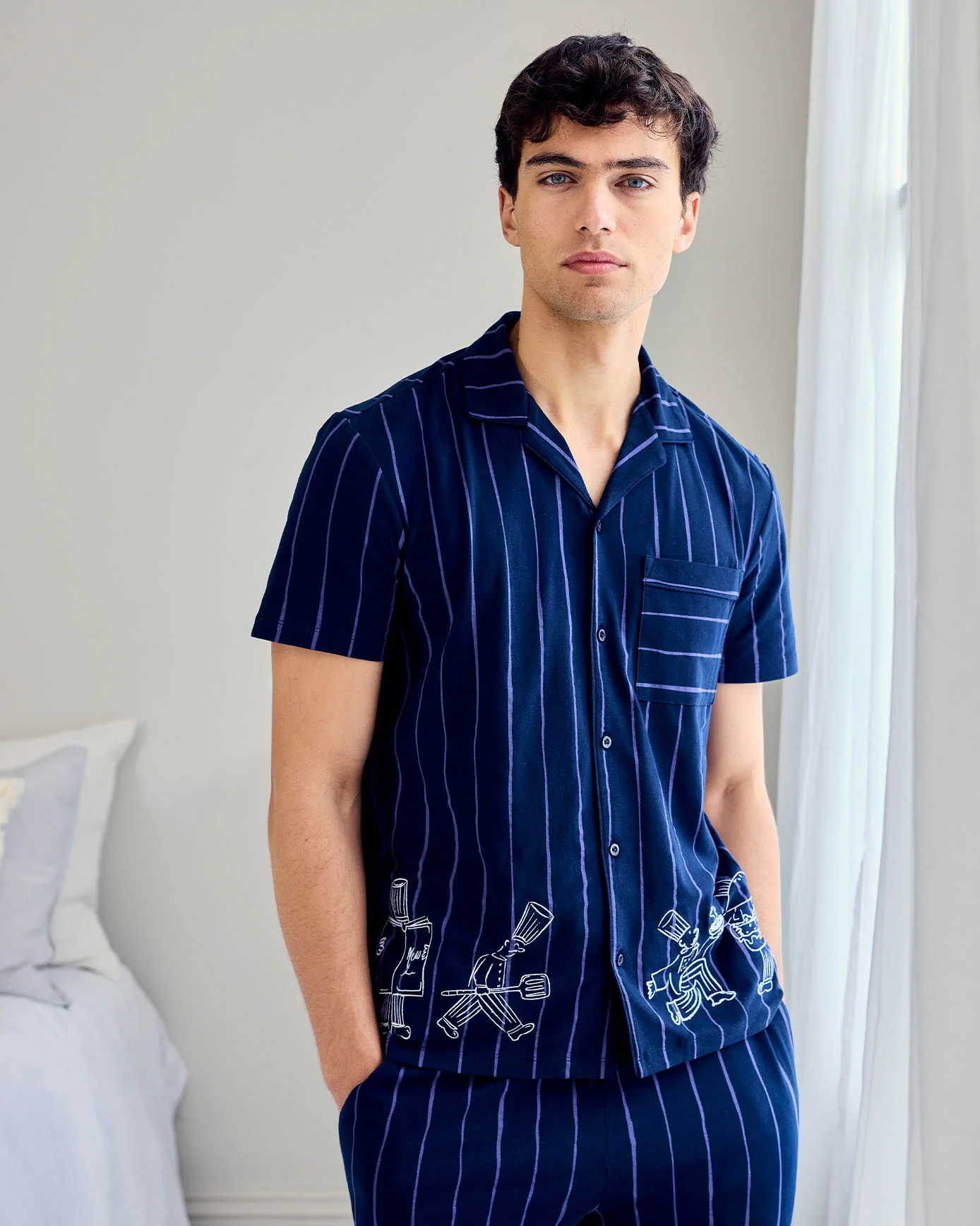 Organic Cotton Chef Stripe Button Up Long Pyjama Set - Image 2