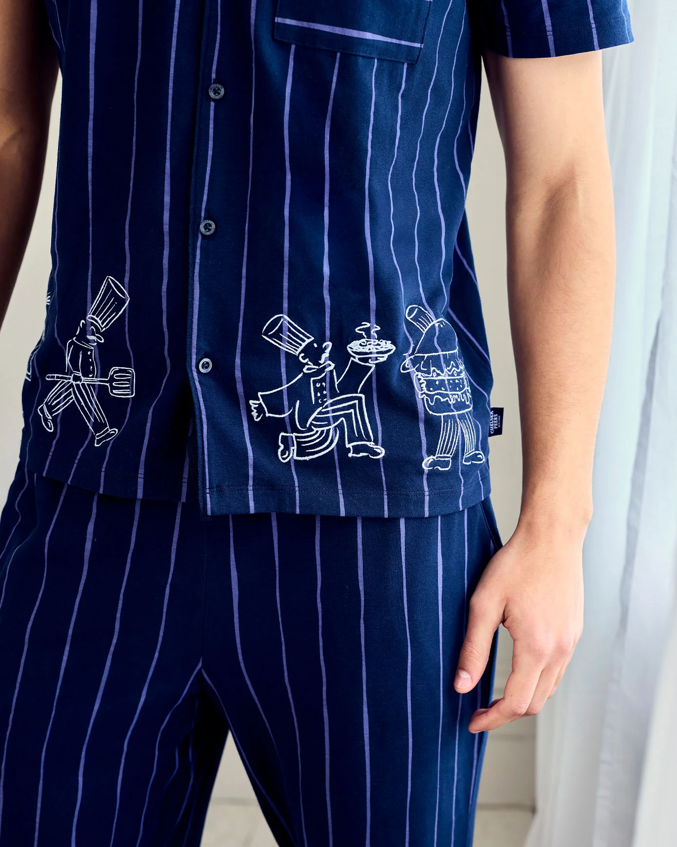 Organic Cotton Chef Stripe Button Up Long Pyjama Set - Image 3