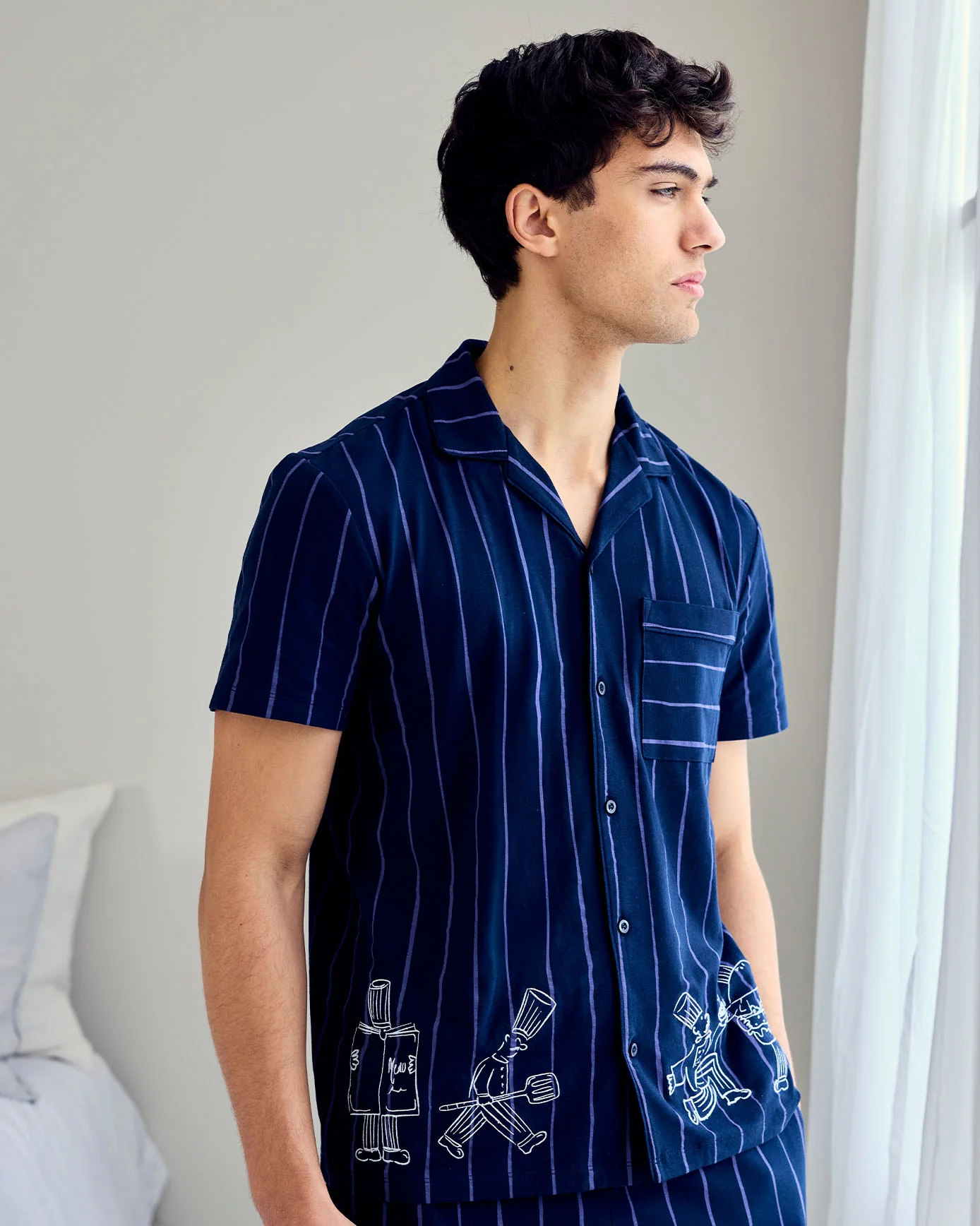 Organic Cotton Chef Stripe Button Up Long Pyjama Set - Image 5