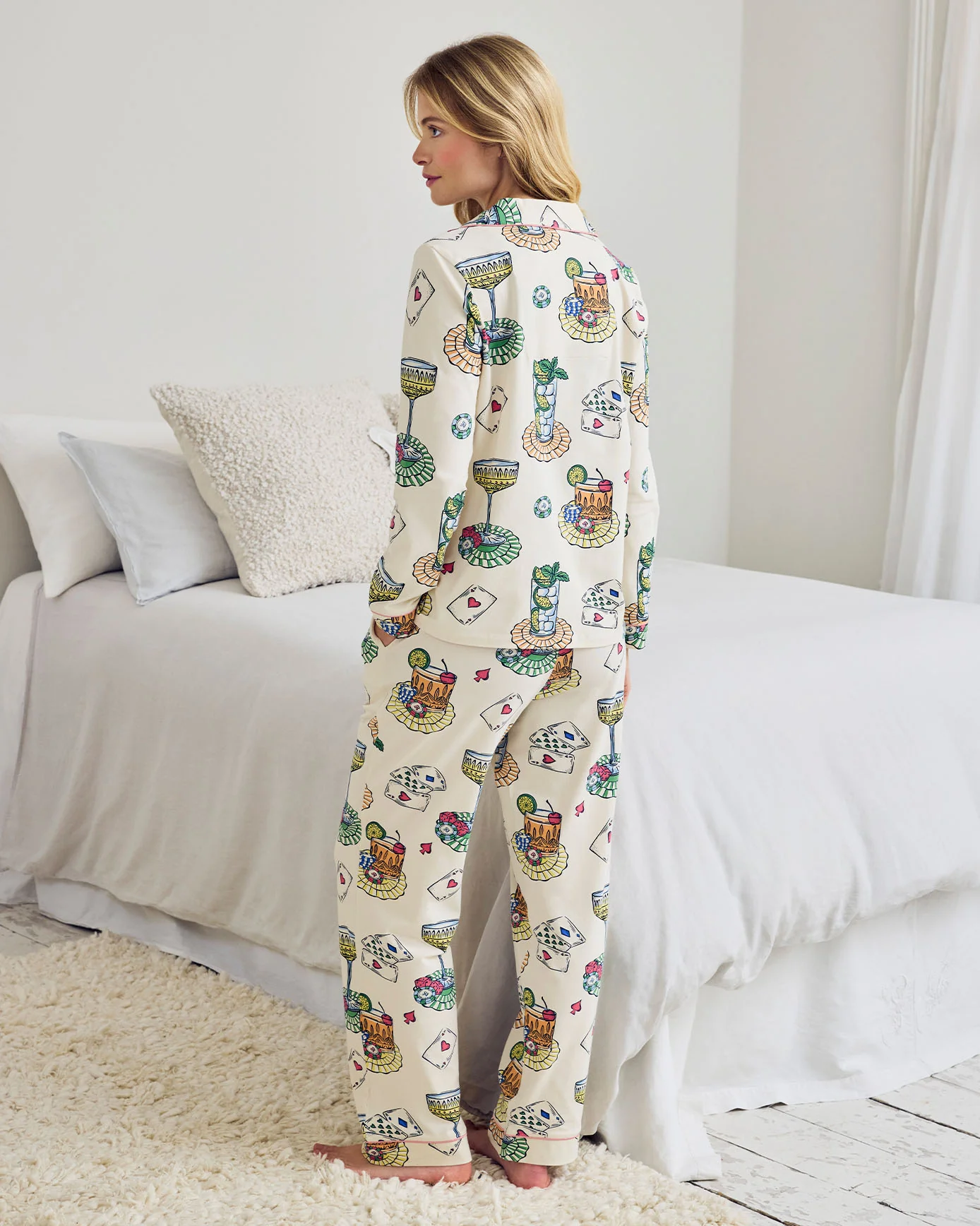 Organic Cotton Cocktails & Cards Print Long Pyjama Set - Image 4