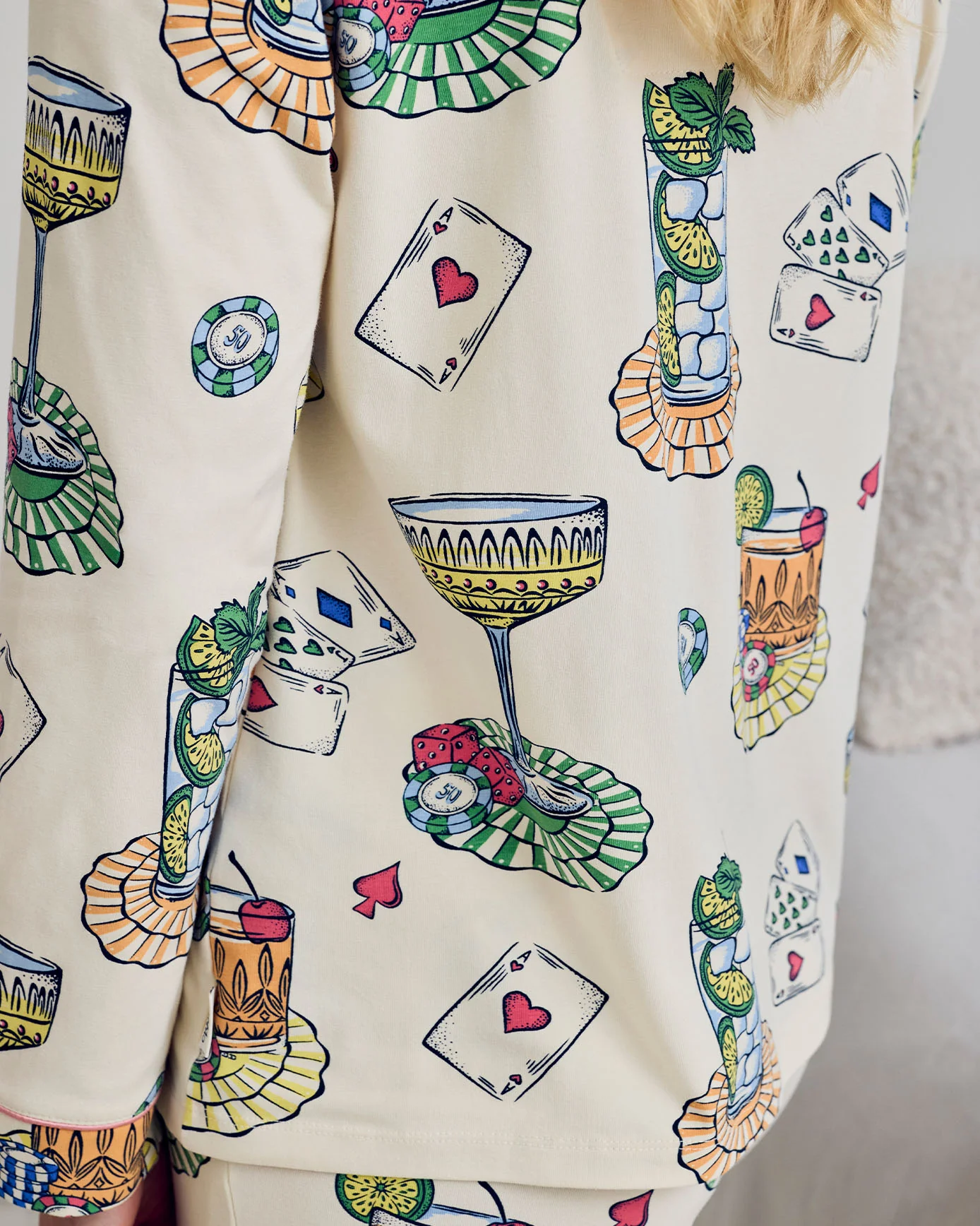 Organic Cotton Cocktails & Cards Print Long Pyjama Set - Image 5