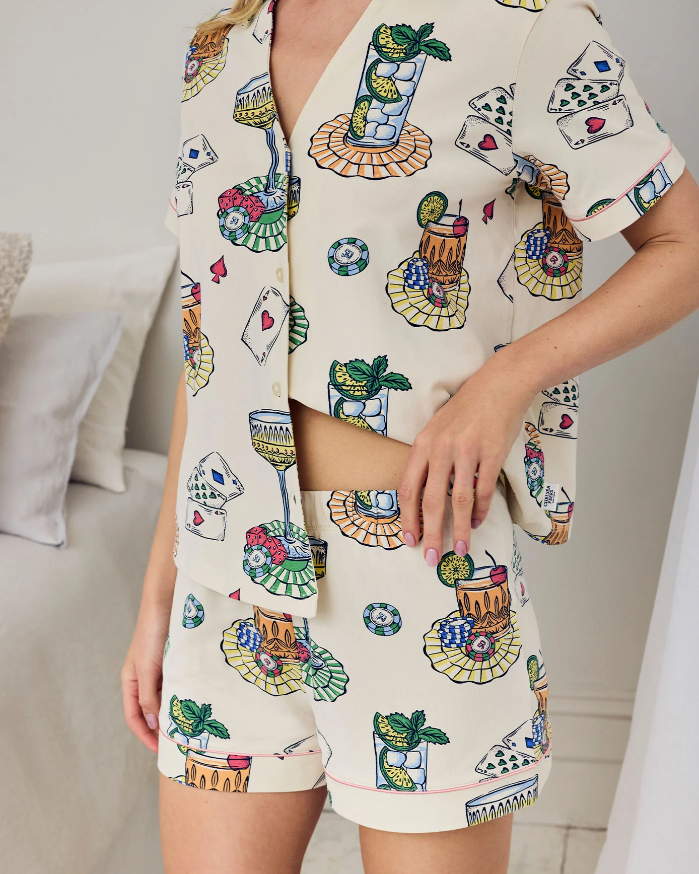 Organic Cotton Cocktails & Cards Print Short Pyjama Set - Image 5