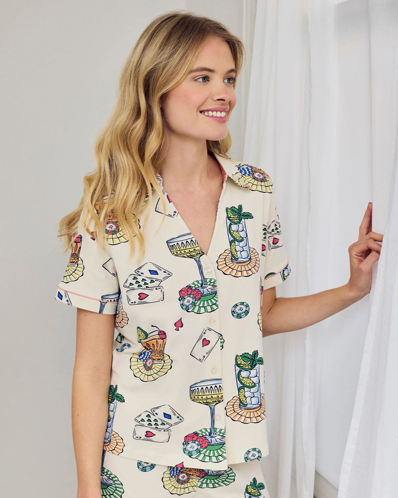 Organic Cotton Cocktails & Cards Print Short Pyjama Set - Image 6