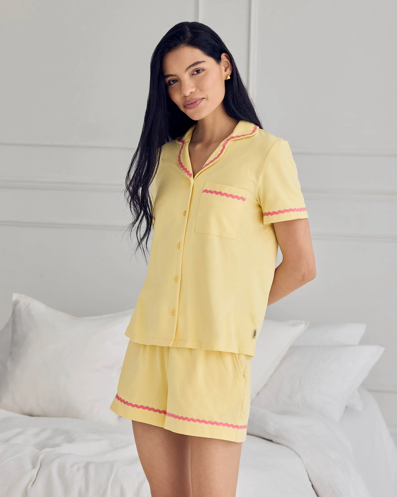 Organic Cotton Embroidered Back Time For A Nap Short Pyjama Set - Yellow - Image 2