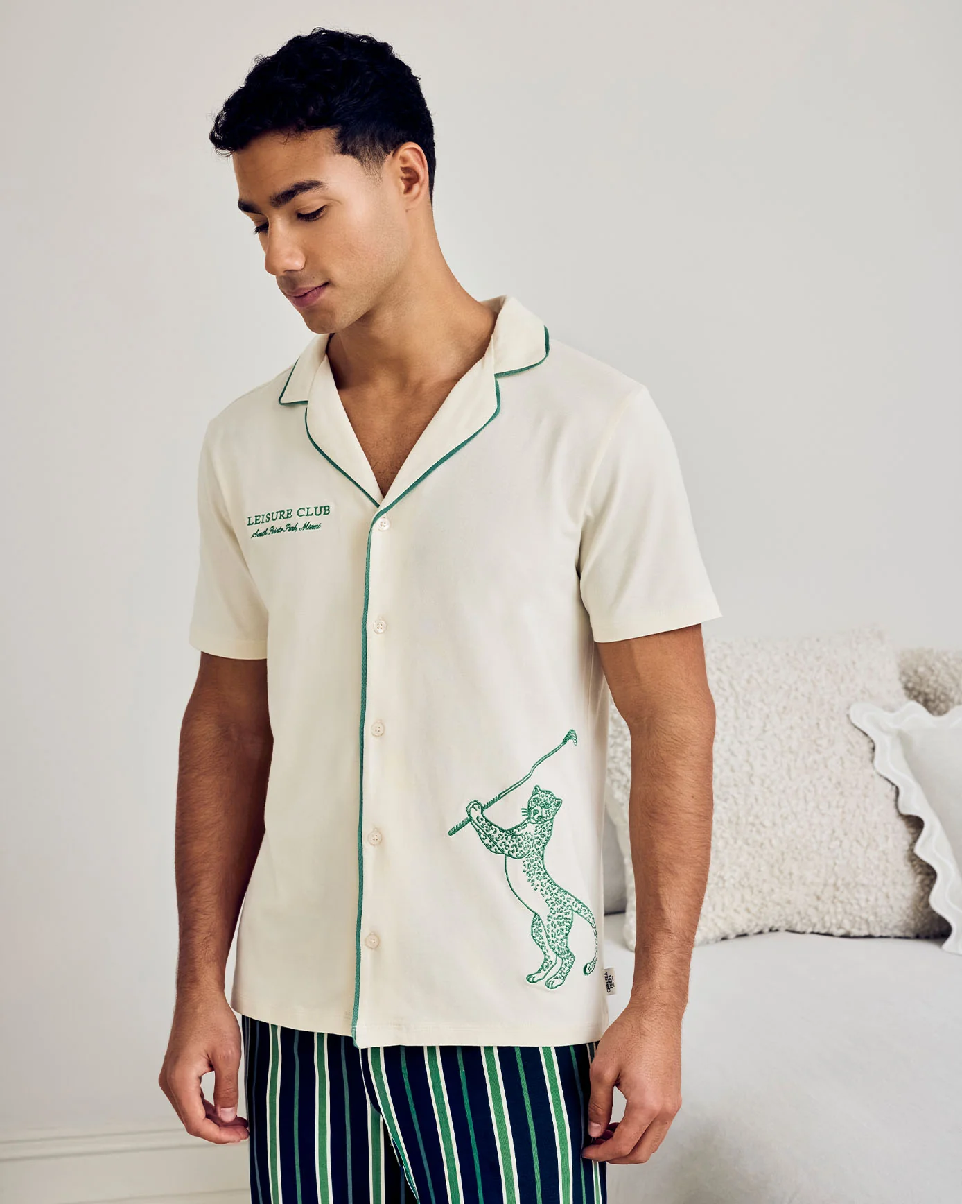 Organic Cotton Embroidered Leisure Club Print Long Pyjama Set - Image 3