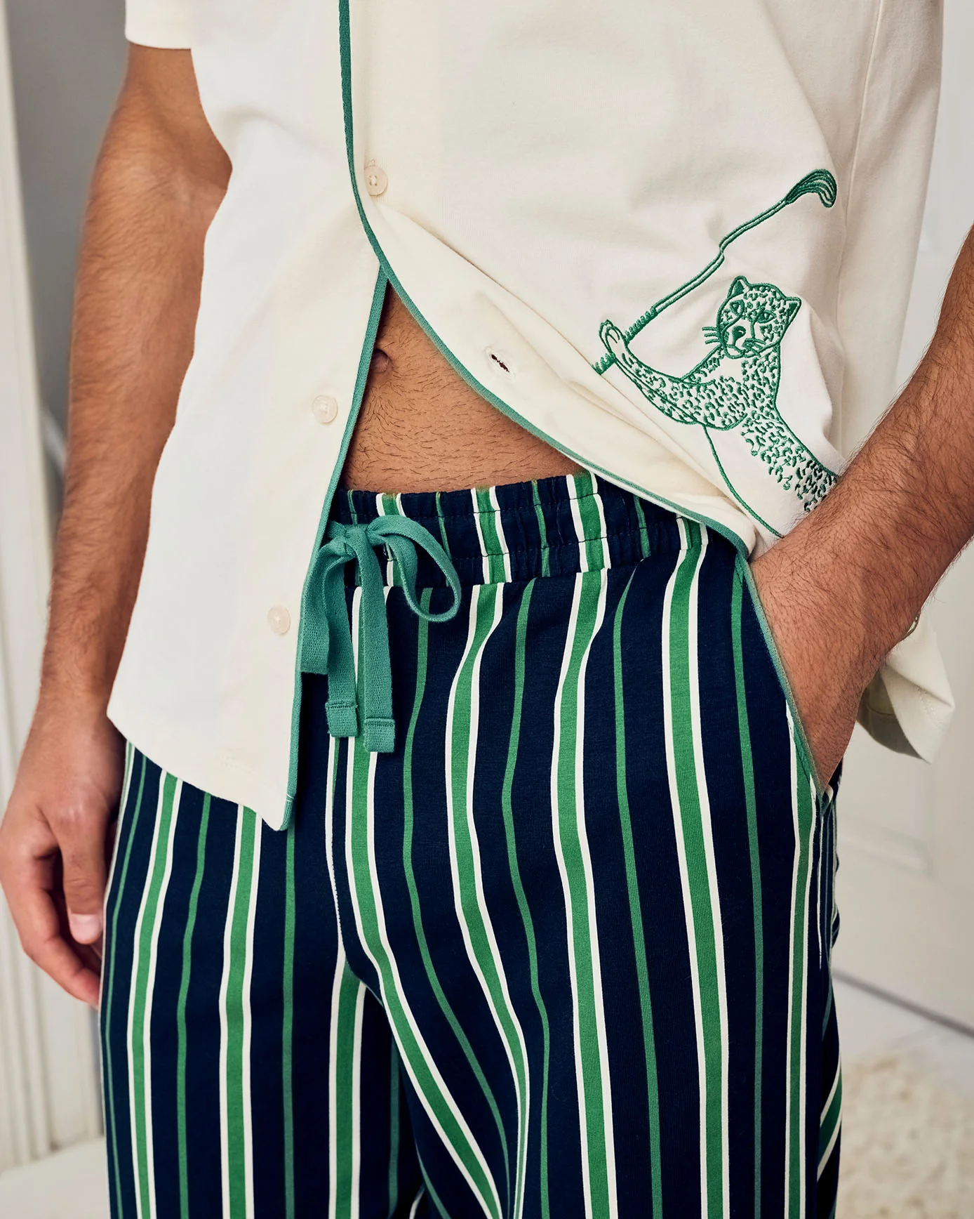 Organic Cotton Embroidered Leisure Club Print Long Pyjama Set - Image 4