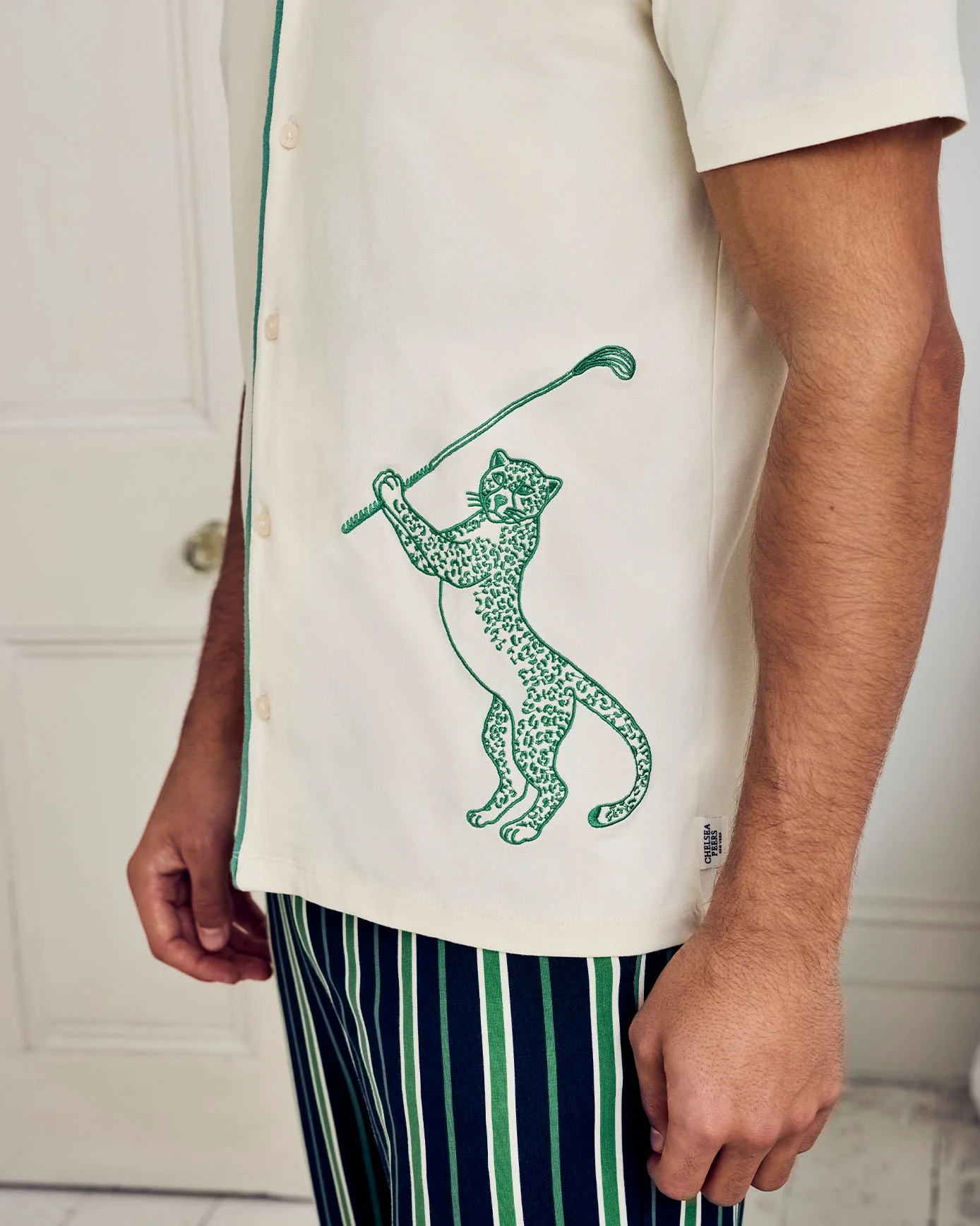 Organic Cotton Embroidered Leisure Club Print Long Pyjama Set - Image 6