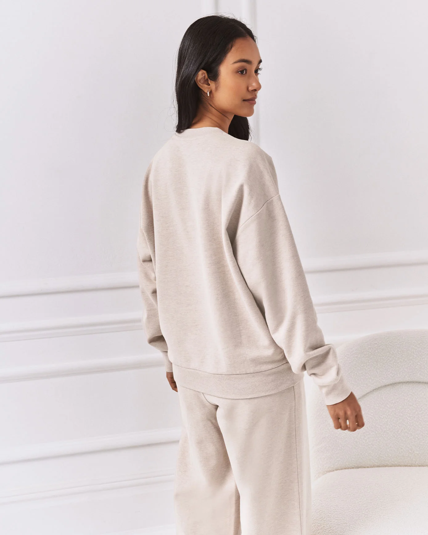 Organic Cotton Embroidered Script Logo Sweatshirt - Beige - Image 5