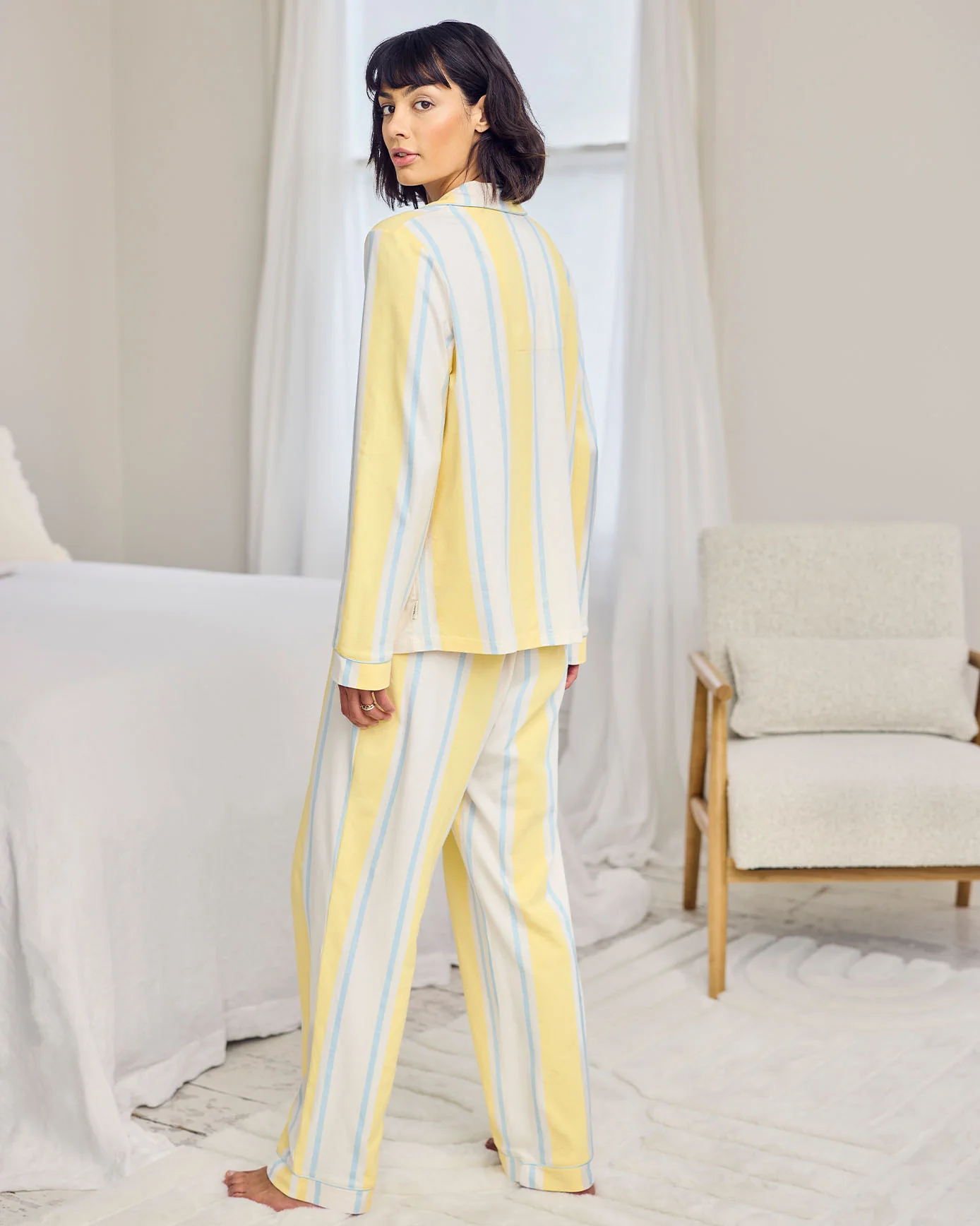 Organic Cotton Embroidered Time for a Nap Long Pyjama Set - Yellow - Image 6