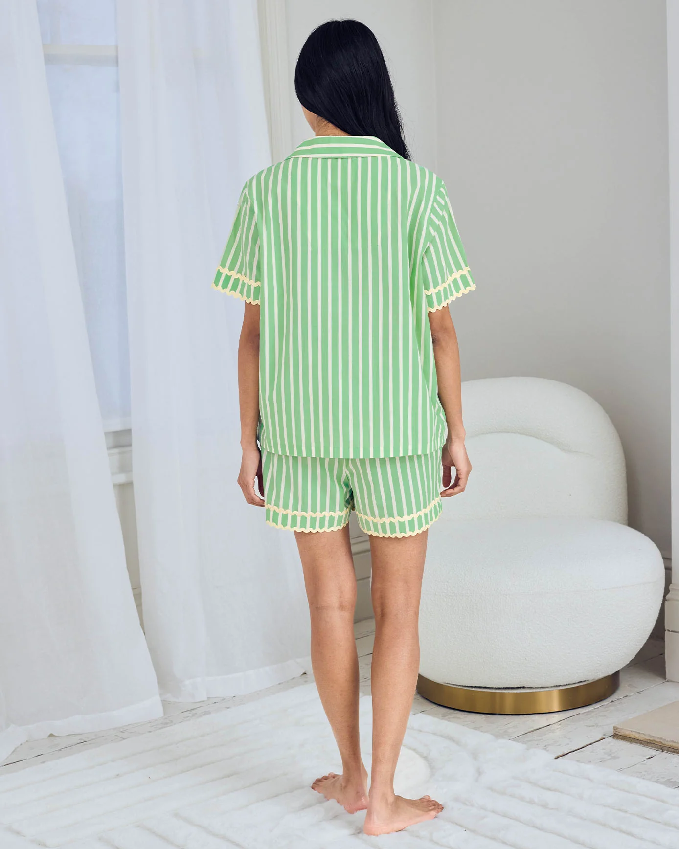 Organic Cotton Embroidered Tropical Palm Stripe Short Pyjama Set - Image 4