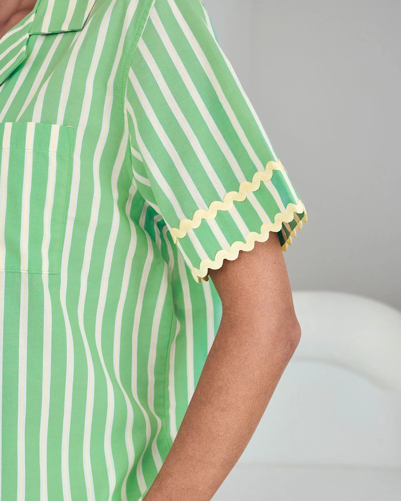 Organic Cotton Embroidered Tropical Palm Stripe Short Pyjama Set - Image 6