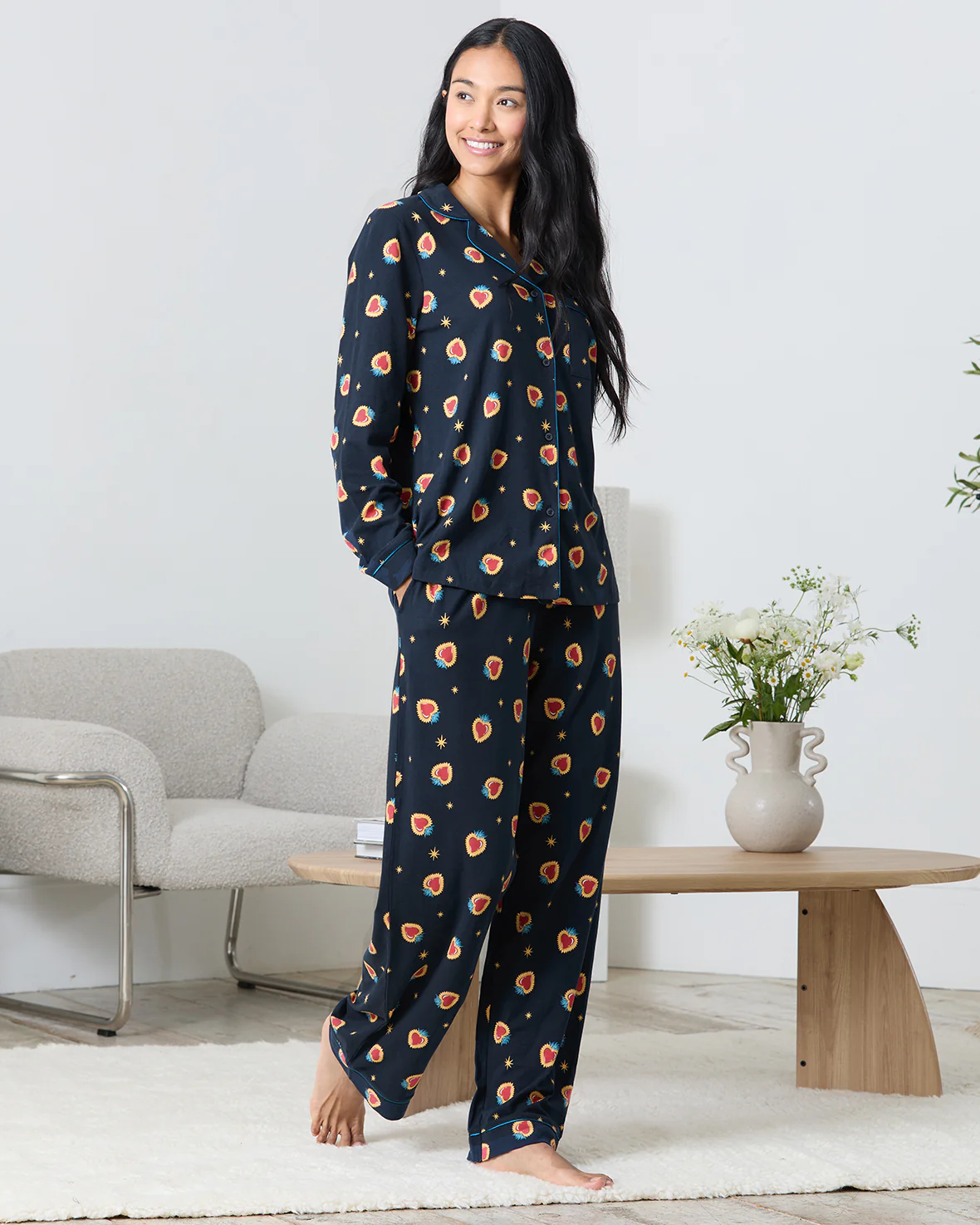 Organic Cotton Enchanted Heart Print Long Pyjama Set
