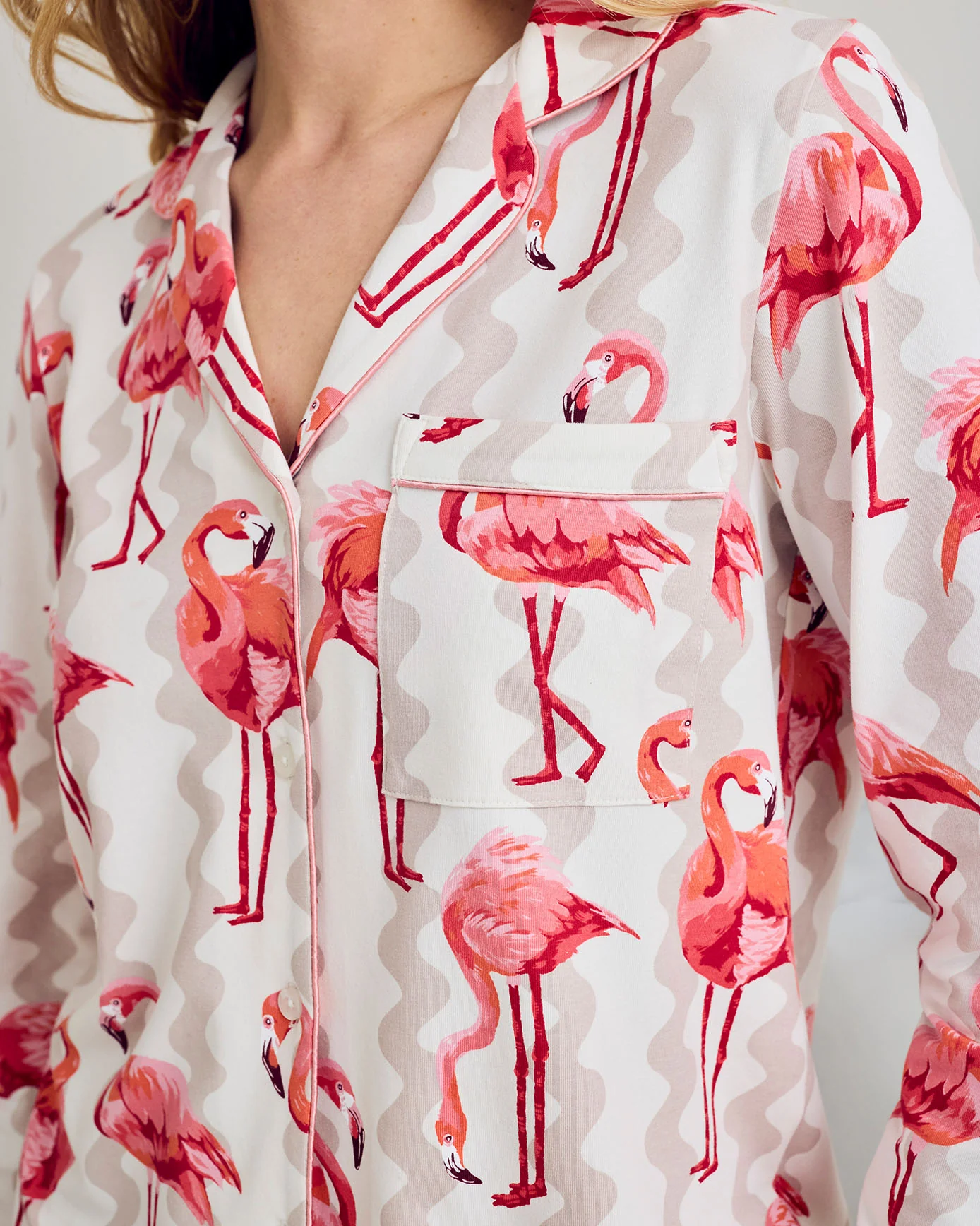 Organic Cotton Flamingo Stripe Print Long Pyjama Set - Image 3