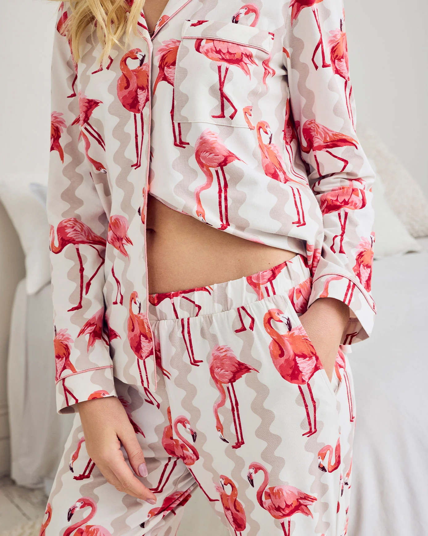 Organic Cotton Flamingo Stripe Print Long Pyjama Set - Image 5