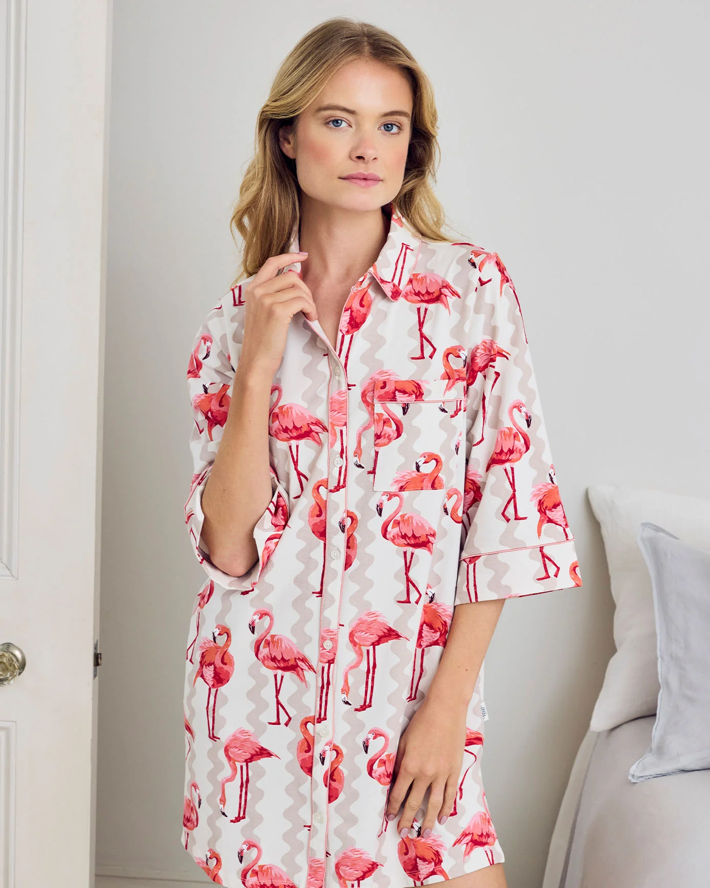 Organic Cotton Flamingo Stripe Print Nightshirt - Image 2