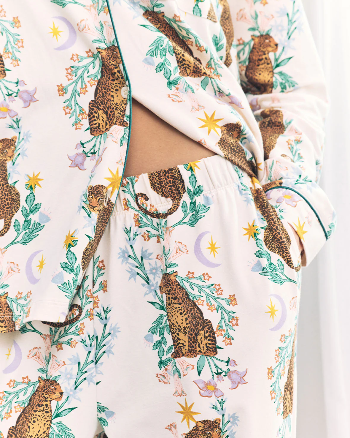 Organic Cotton Floral Leopard Print Long Pyjama Set - Image 3