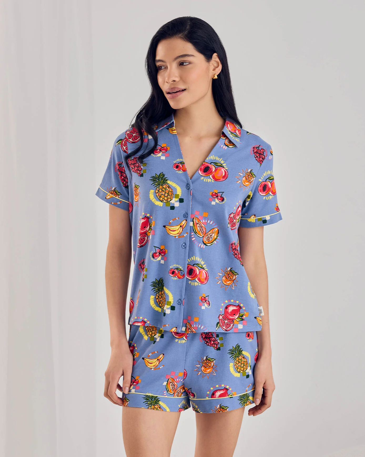 Organic Cotton Fruit Party Print Button Up Short Pyjama Set