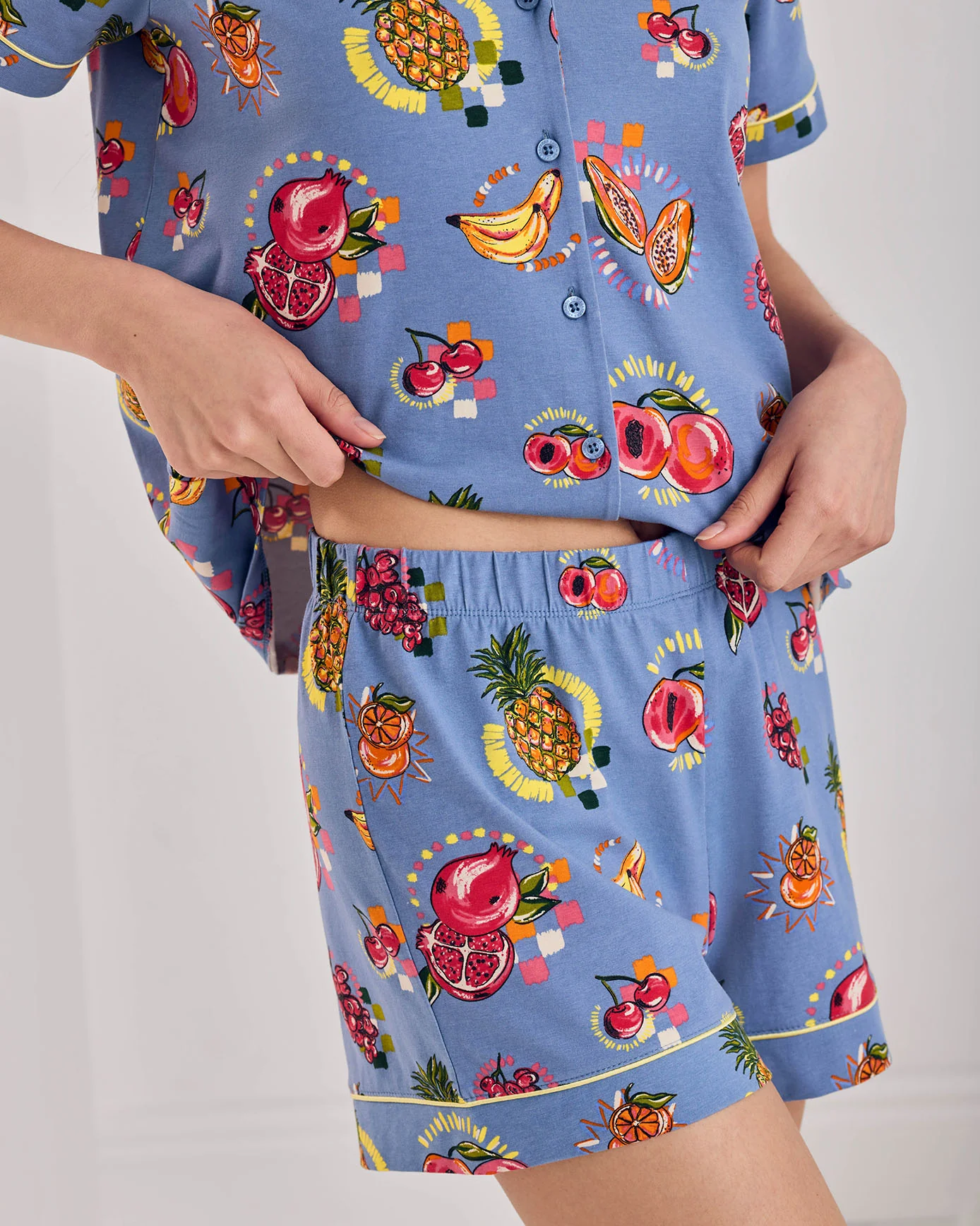 Organic Cotton Fruit Party Print Button Up Short Pyjama Set - Image 3