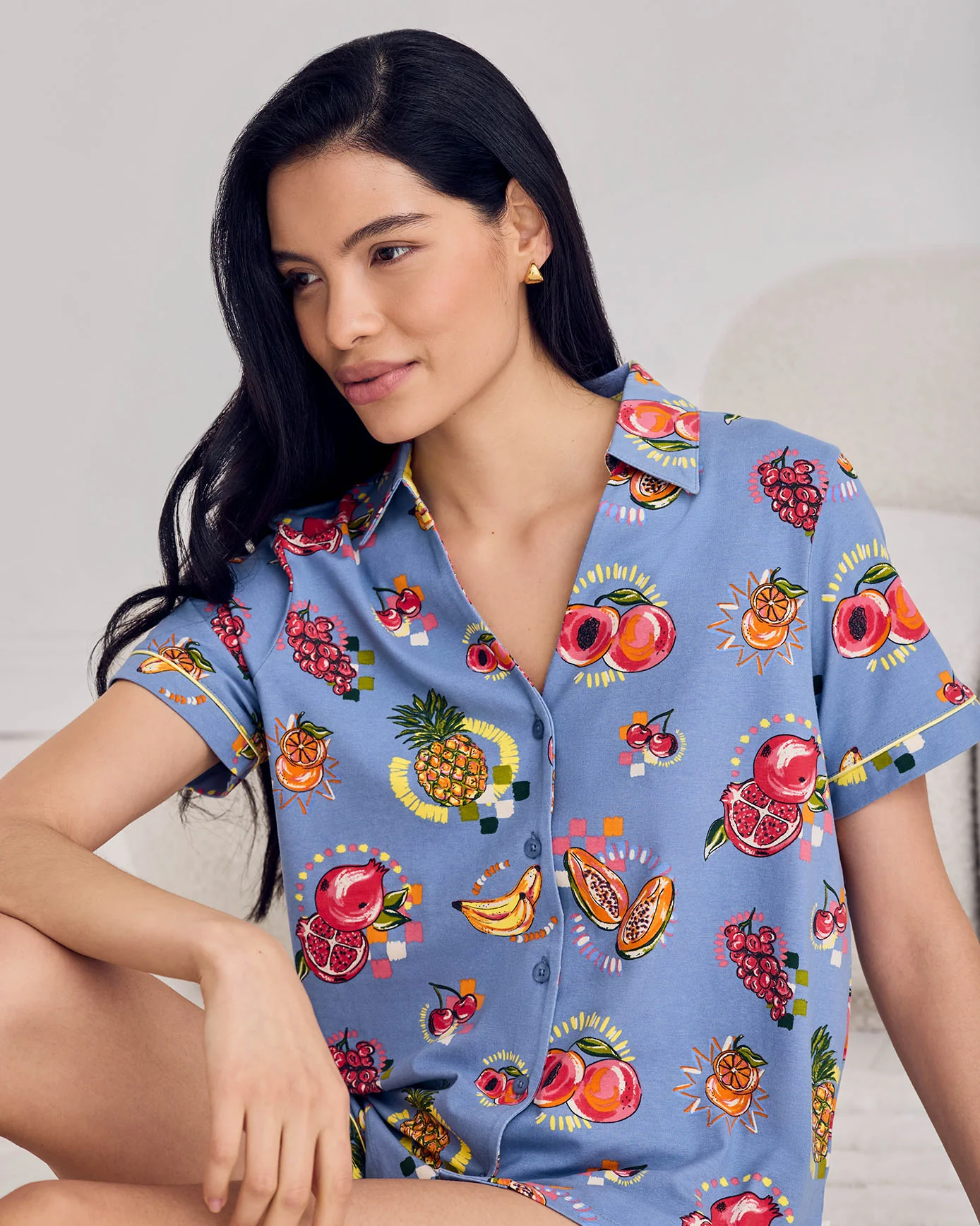 Organic Cotton Fruit Party Print Button Up Short Pyjama Set - Image 5