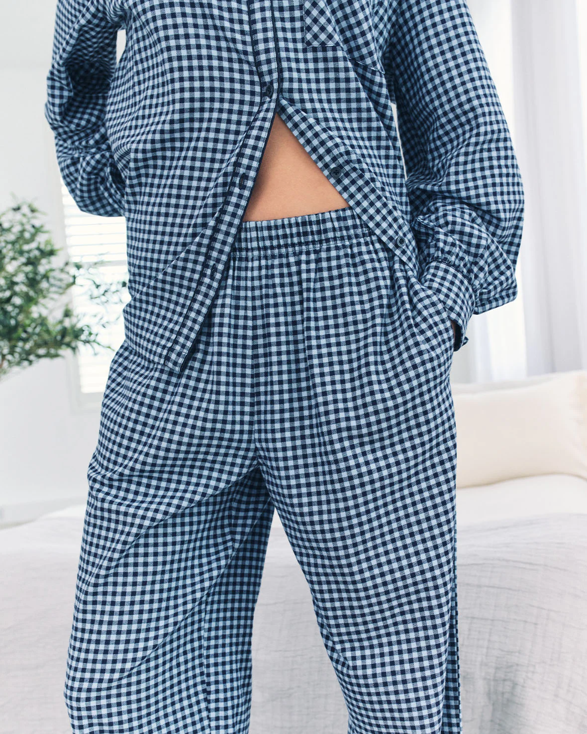 Organic Cotton Gingham Check Long Pyjama Set - Blue - Image 5