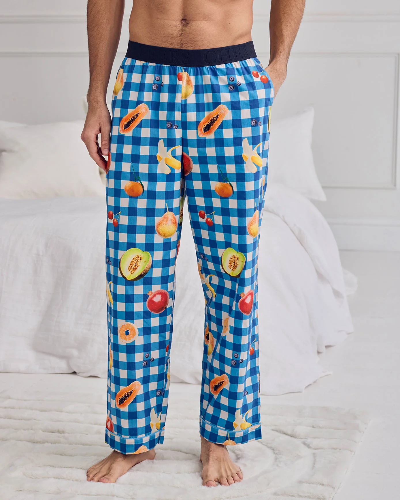 Organic Cotton Gingham Tropical Fruit Print Long Pyjama Bottoms - Image 2