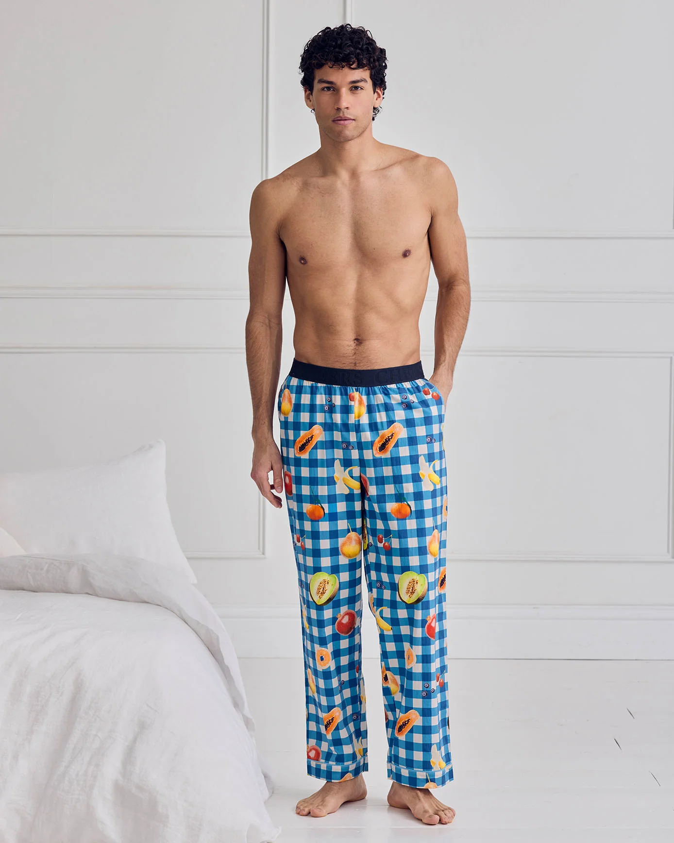 Organic Cotton Gingham Tropical Fruit Print Long Pyjama Bottoms - Image 3