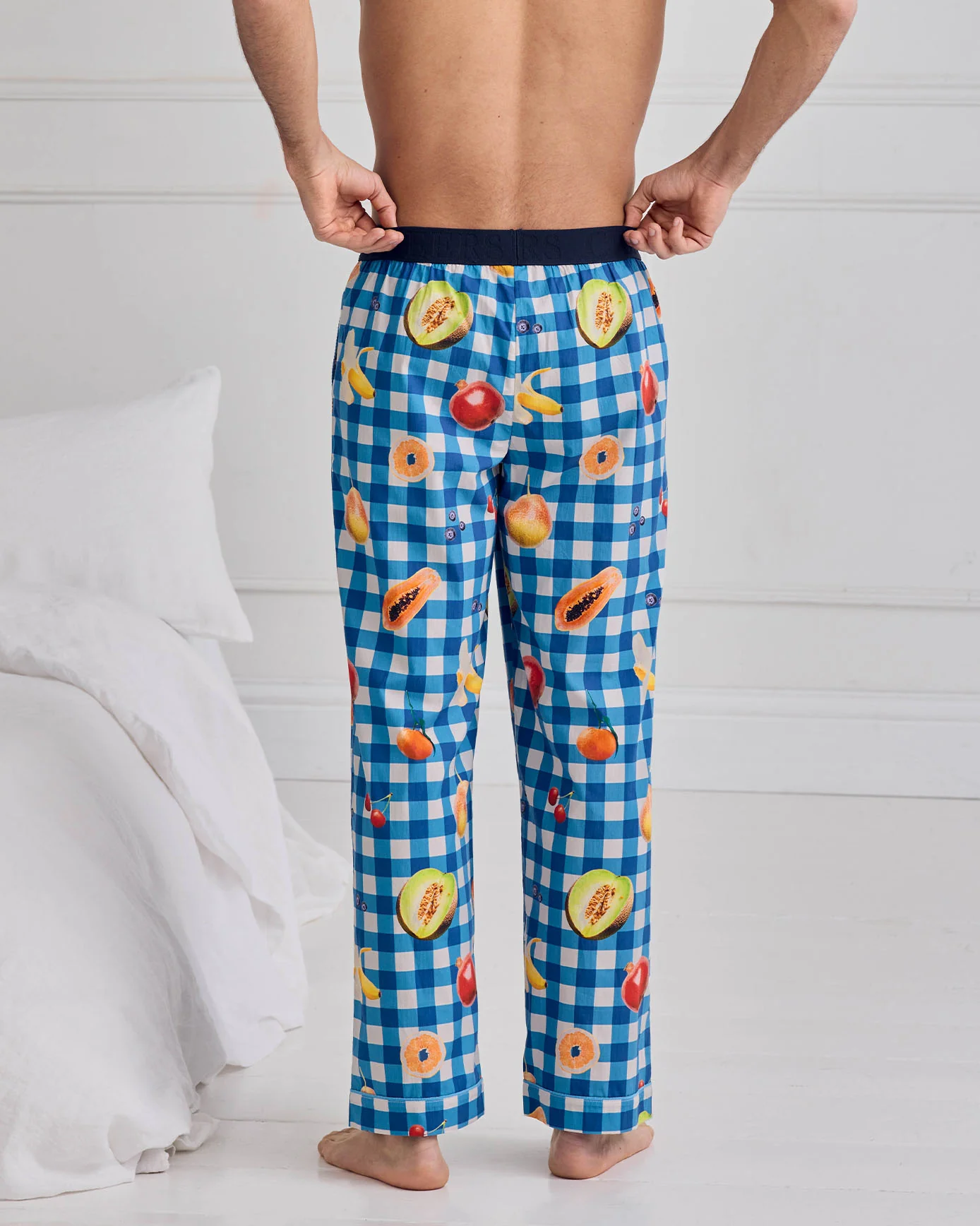 Organic Cotton Gingham Tropical Fruit Print Long Pyjama Bottoms - Image 4